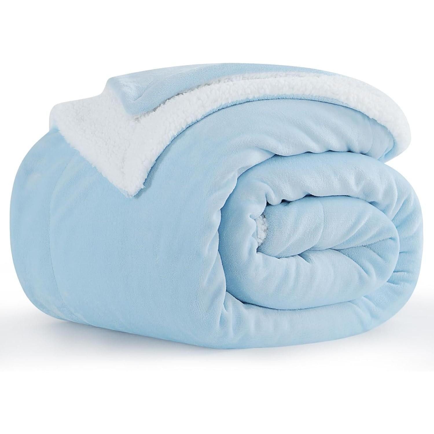 Wohndecke Kuscheldecke Sherpa Fleece Sofadecke Couchdecke 150 x 200 cm Hellblau, LuxusKollektion