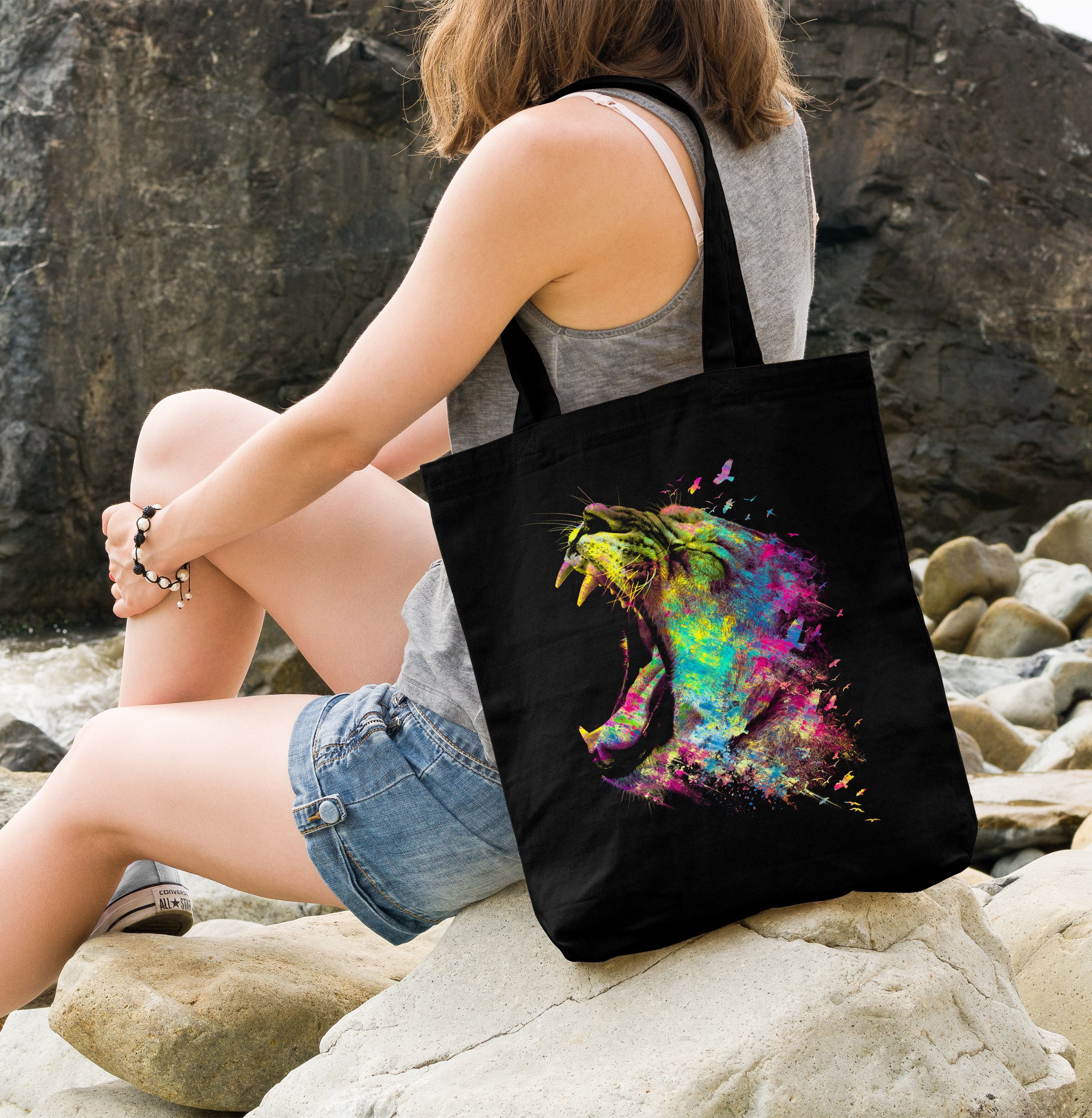 MoonWorks Einkaufsshopper JutebeutelScreamingLionNaturFarbenBuntColorsMoonworks®