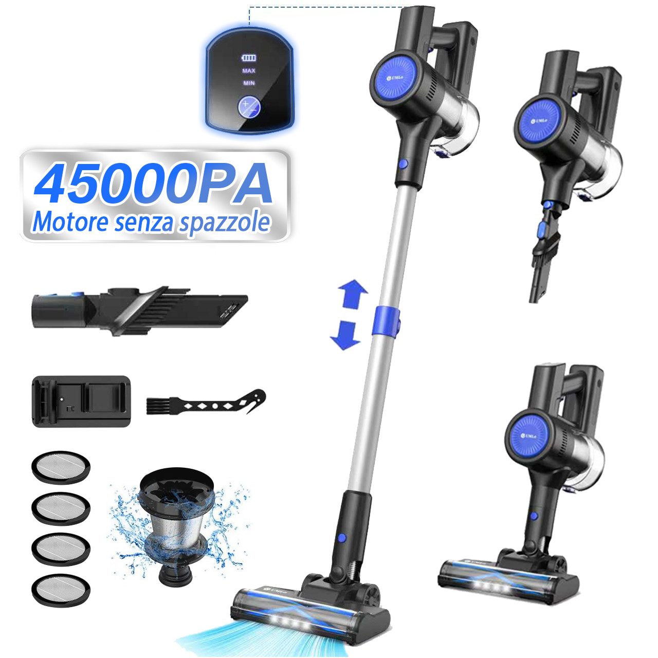 Grenintol Akku-Hand-und Stielstaubsauger Akku Staubsauger,akkustaubsauger,Leichtgewicht staubsauger kabellos, beutellos, Kabellos nutzbar,LED-Anzeige,Wandhalterung für platzsparende Lagerung