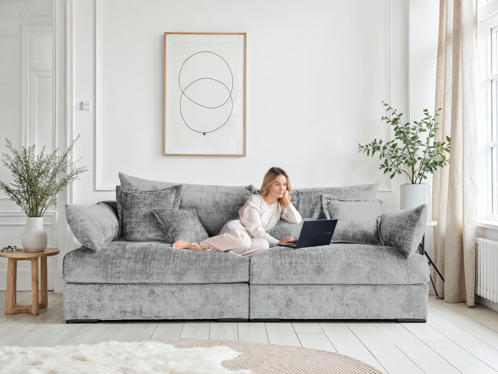 Home affaire Big-Sofa Casa XL, B: 190 cm, 4 Zierkissen, Mega-Sofa, in Cord oder Chenille-Struktur, Federkern