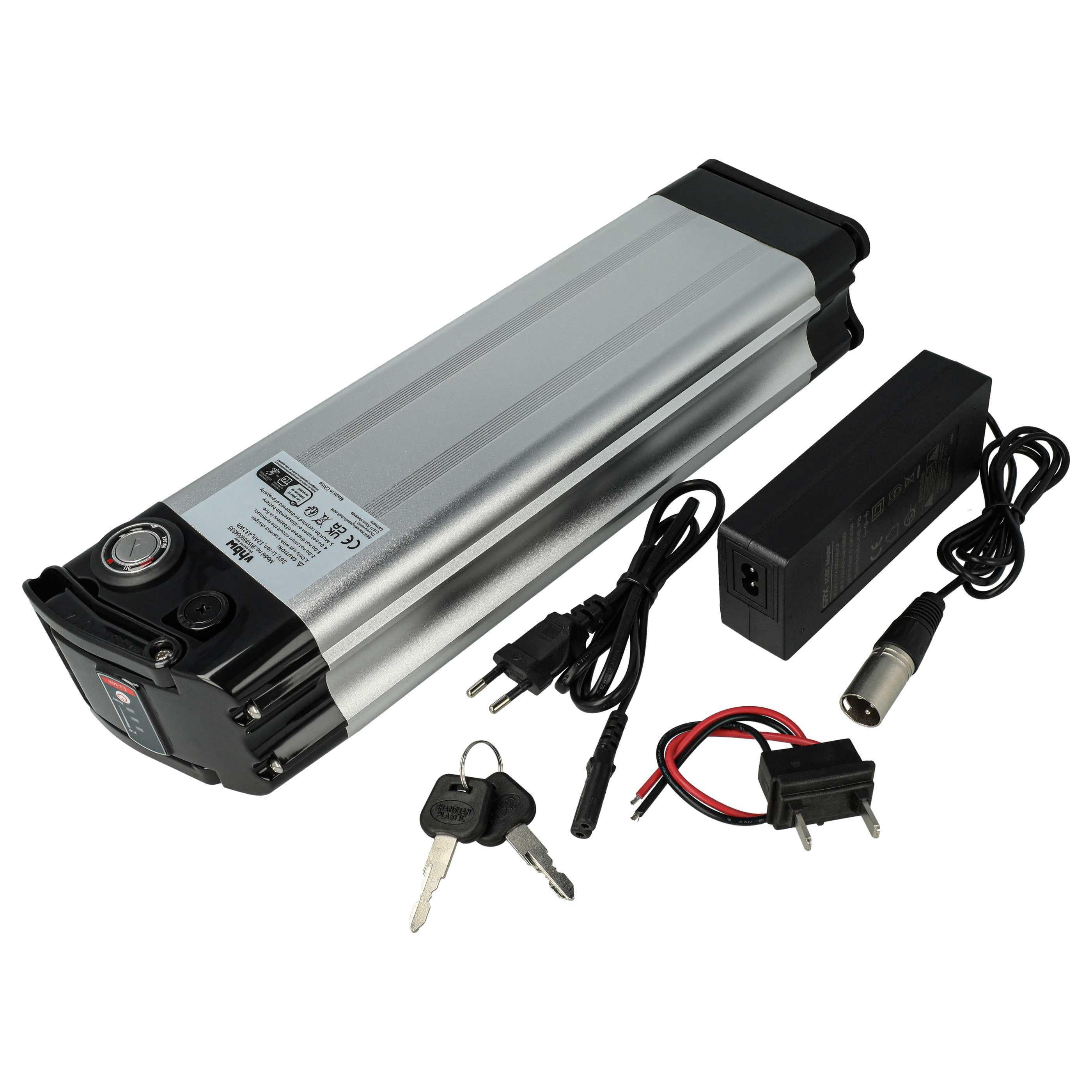 vhbw Akku für Fahrrad / E-Bike (12 Ah, 36 V, Li-Ion, inkl. Ladegerät) E-Bike Akku Akku Li-Ion 12000 mAh (36 V, 1 St), Leistungsfähiger Austausch-Akku für Pedelec, Fahrrad, E-Bike + Charger
