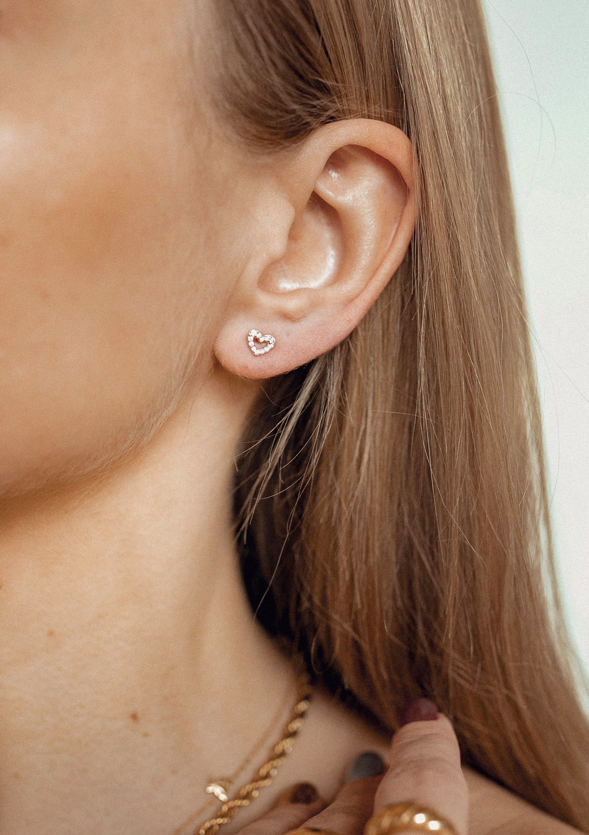 Dear Me Paar Ohrstecker Kristalle Herz, 585 Gelbgold / Weißgold, Zarte 14K günstig online kaufen