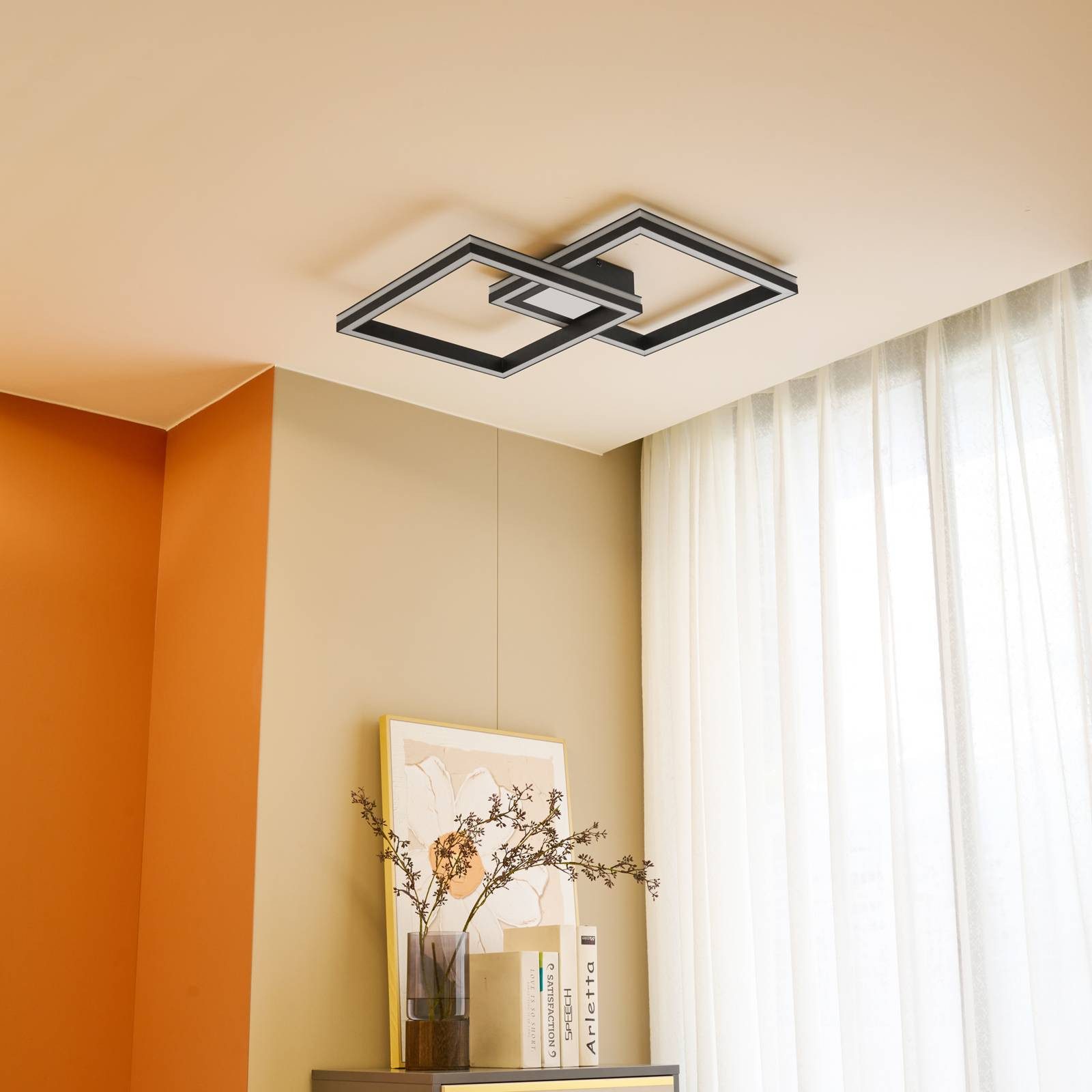 Lucande Deckenleuchten Tjado, LED, Metall, Schwarz Farbwechsel RGB + weiß IP20 mit Fernbedienung, LED 30 W gesamt, Farbwechsel RGB + weiß
