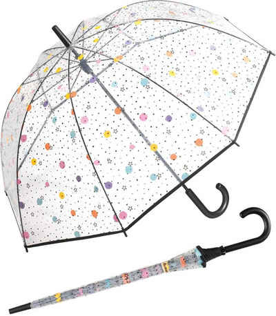 HAPPY RAIN Langregenschirm großer, transparenter Glockenschirm für Damen, bedruckt mit bunten Punkten und kleinen Sternen