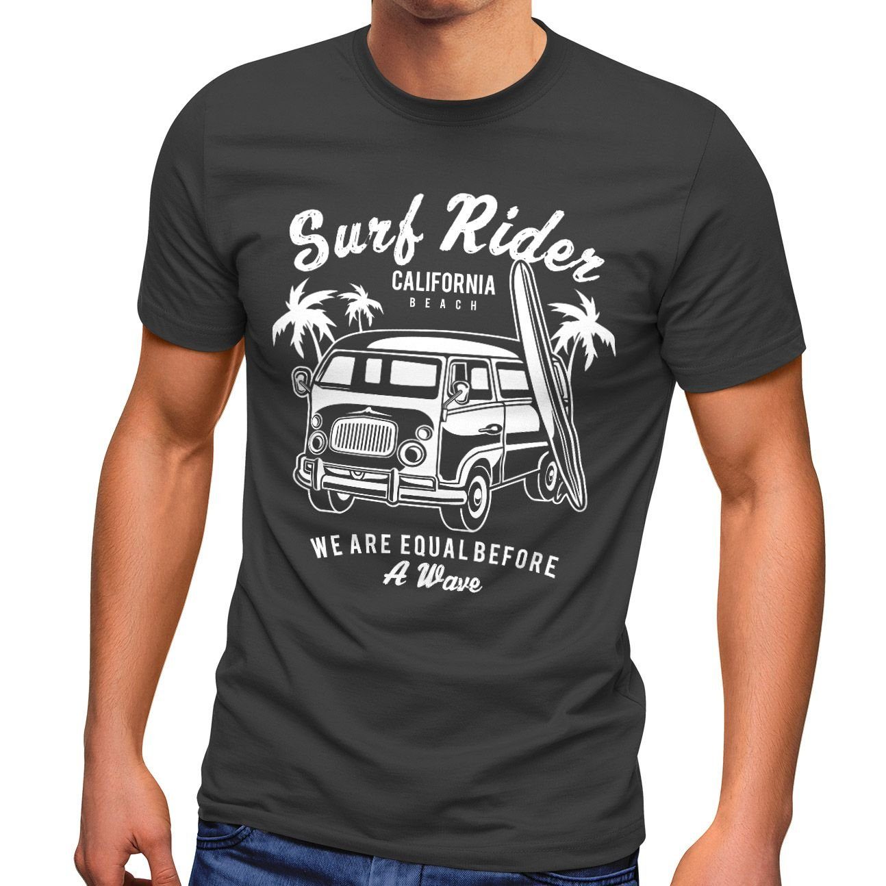 Neverless Print-Shirt Herren T-Shirt Bus Surfing Retro Slim Fit Neverless® mit Print schwarz