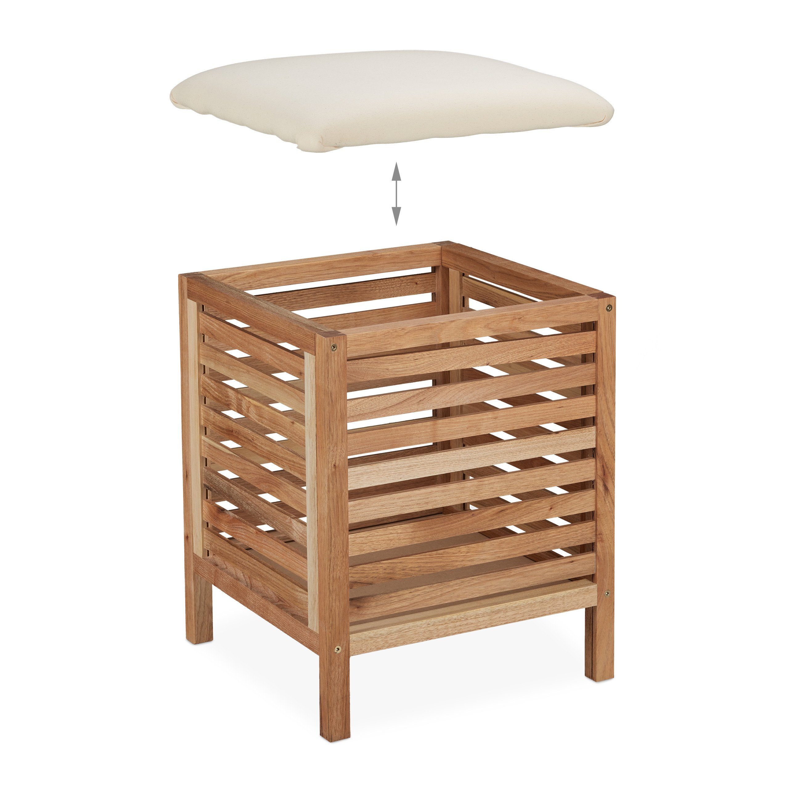Cesto Biancheria In Legno Con Seduta Relaxdays - Pouf Portabiancheria 40L, Naturale - Foto 12