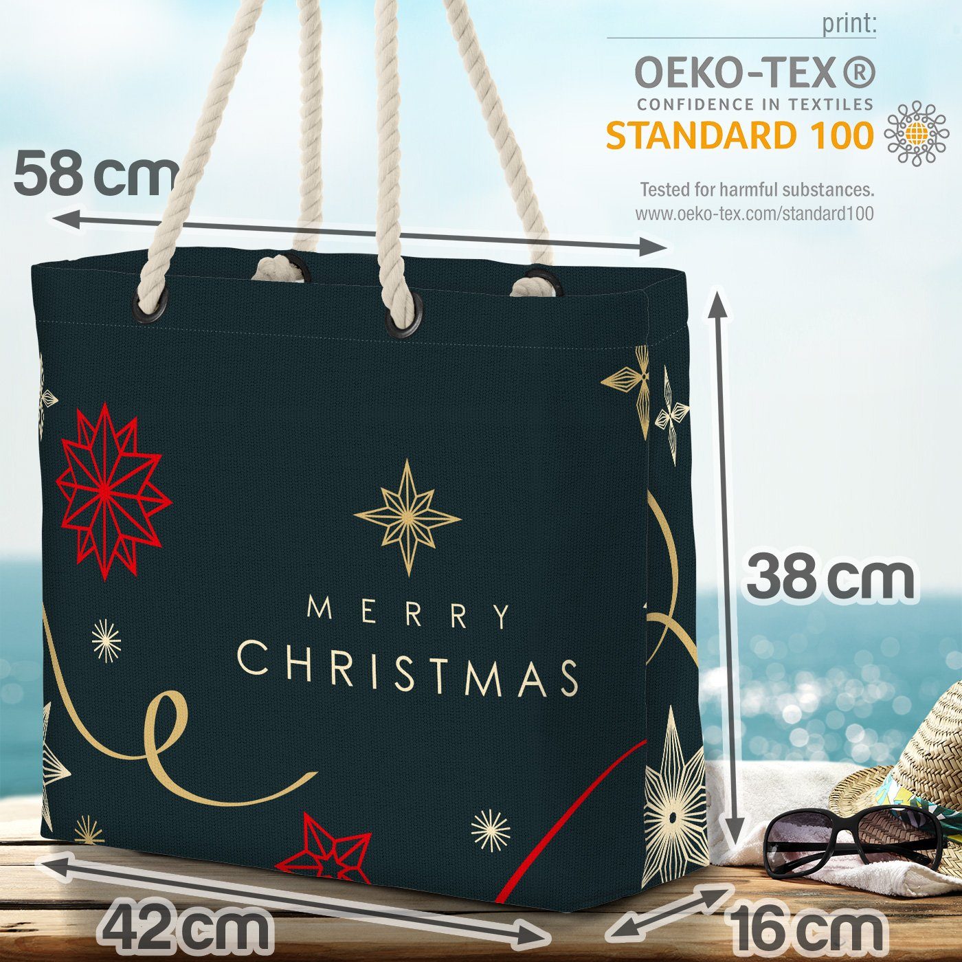 Abend Design Papier Weihnachten Weihnachten (1-tlg), Bag Christmas VOID Beach Nikolaus Heilig Strandtasche