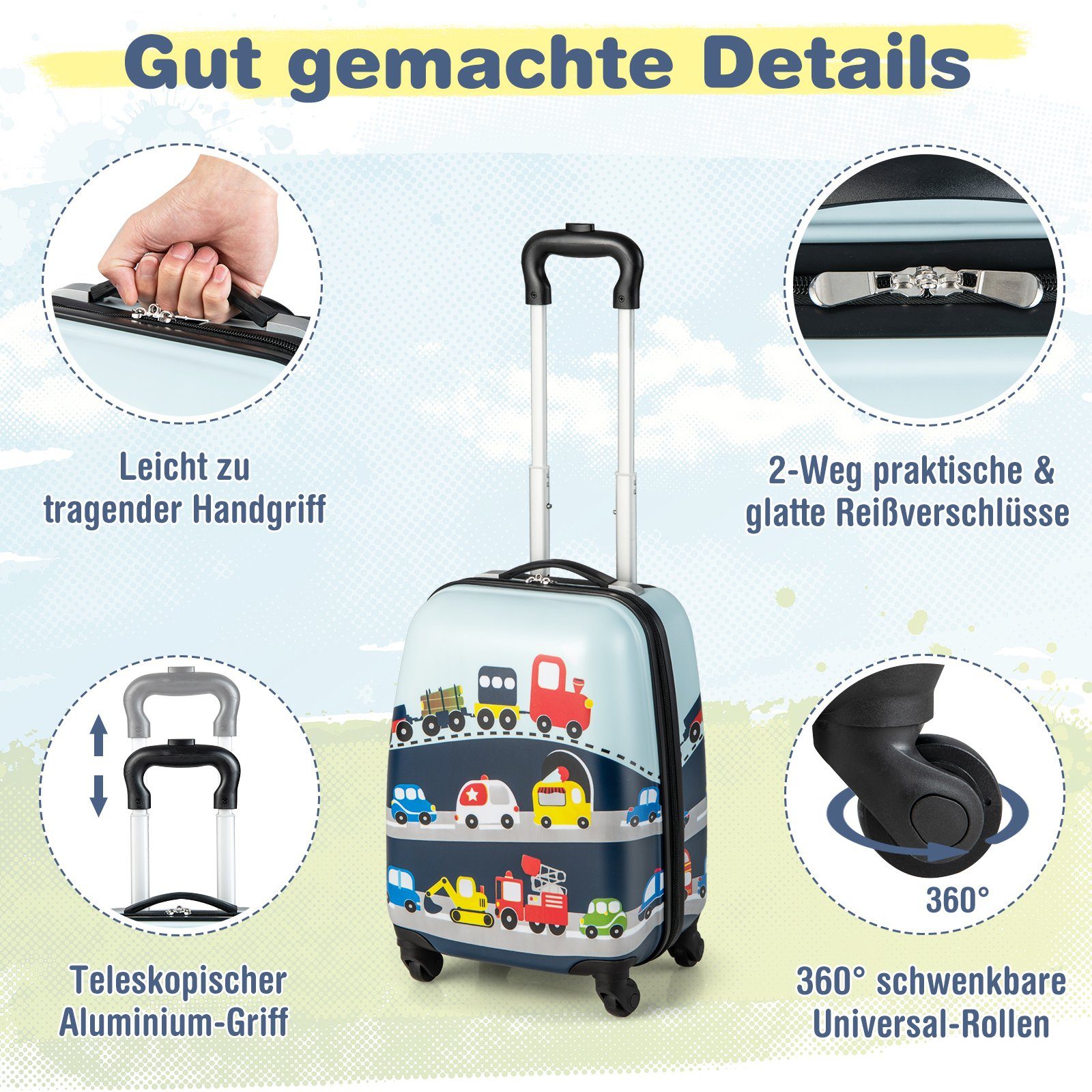 COSTWAY Kinderkoffer 12"+16" Kindertrolley mit Rucksack