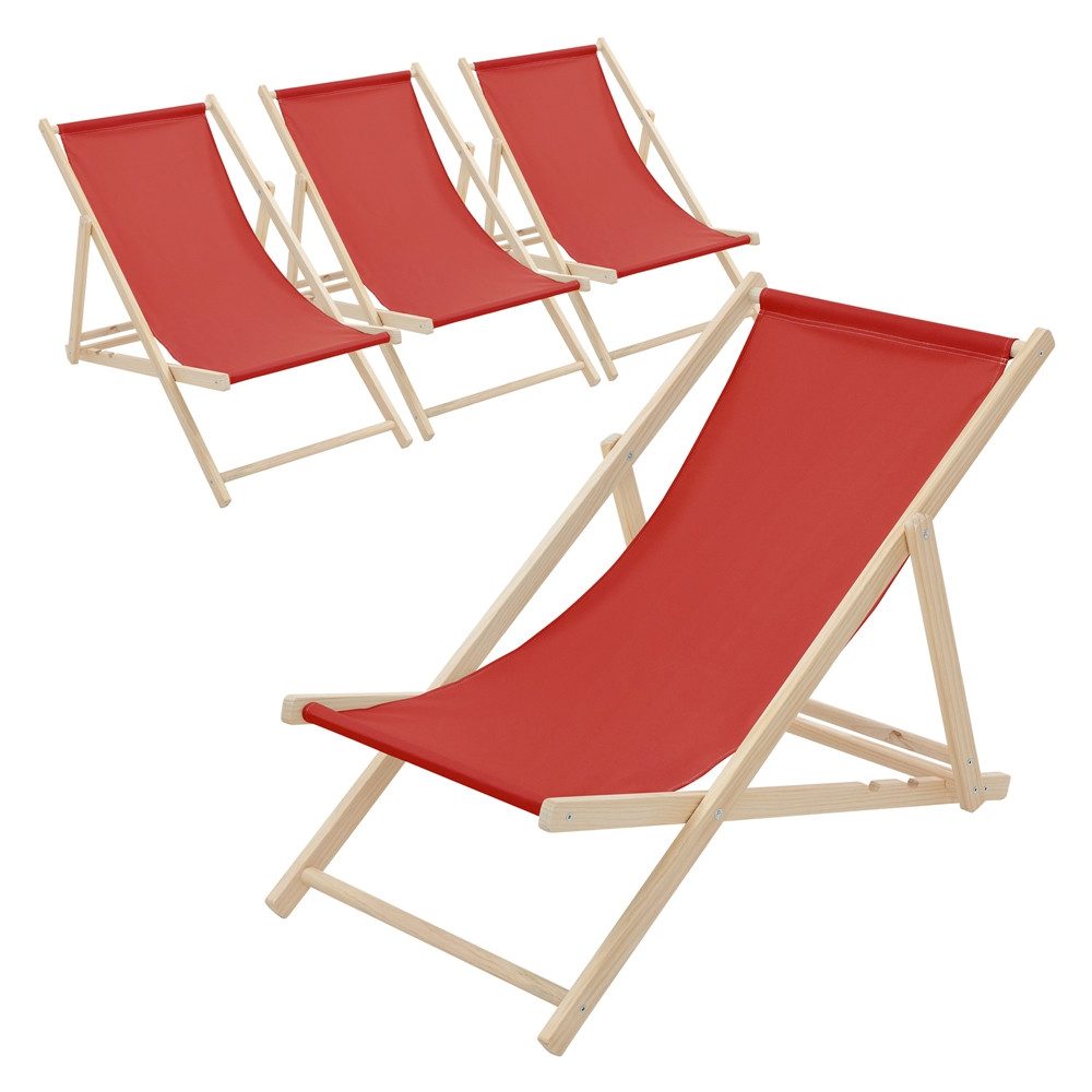 ECD Germany Gartenliege Holz Liegestuhl Beachstuhl klappbarer Strandstuhl Strandliege Liege, 4 St., 4er Set Sonnenliege mit 3-Fach verstellbarer Rückenlehne Relaxliege