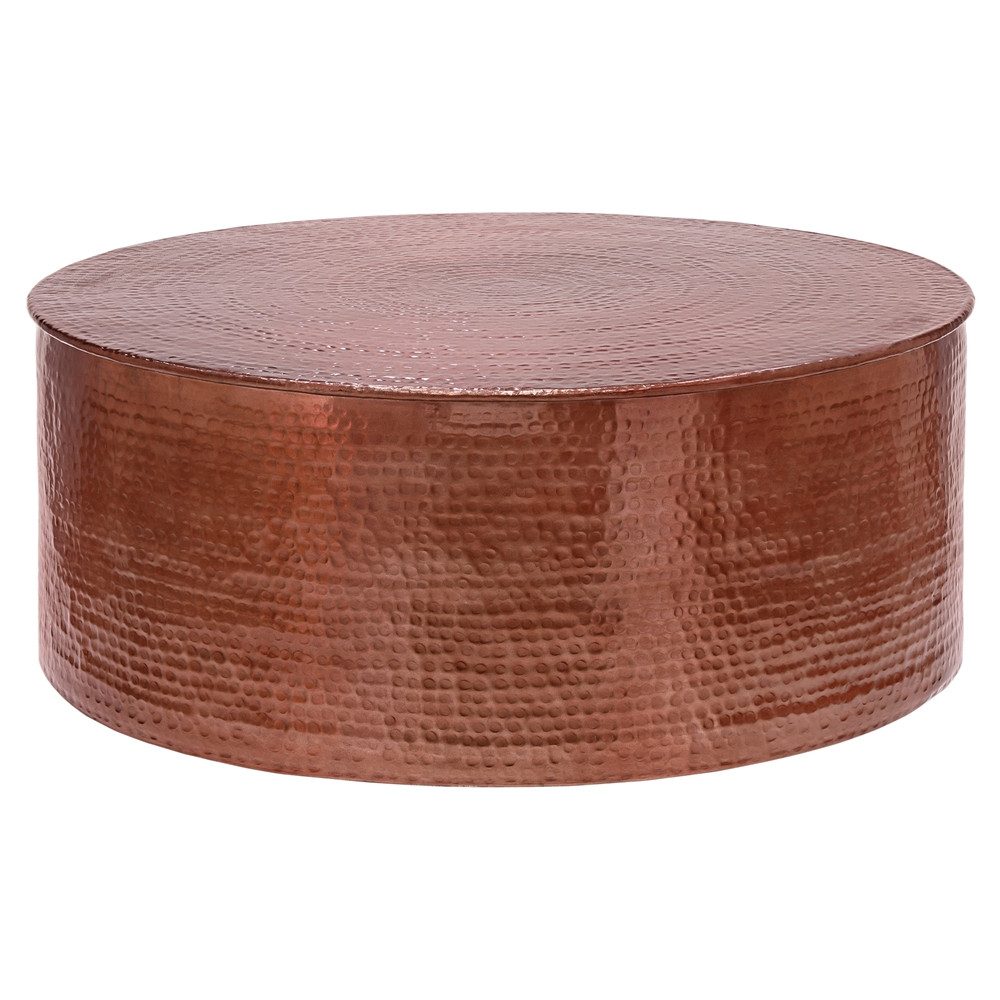 WOMO-DESIGN Couchtisch Beistelltisch in Hammerschlag Optik für Wohnzimmer, Kupfer Ø90x37cm Unikat Hammerschlag-Optik Handgefertigt Rund Aluminium