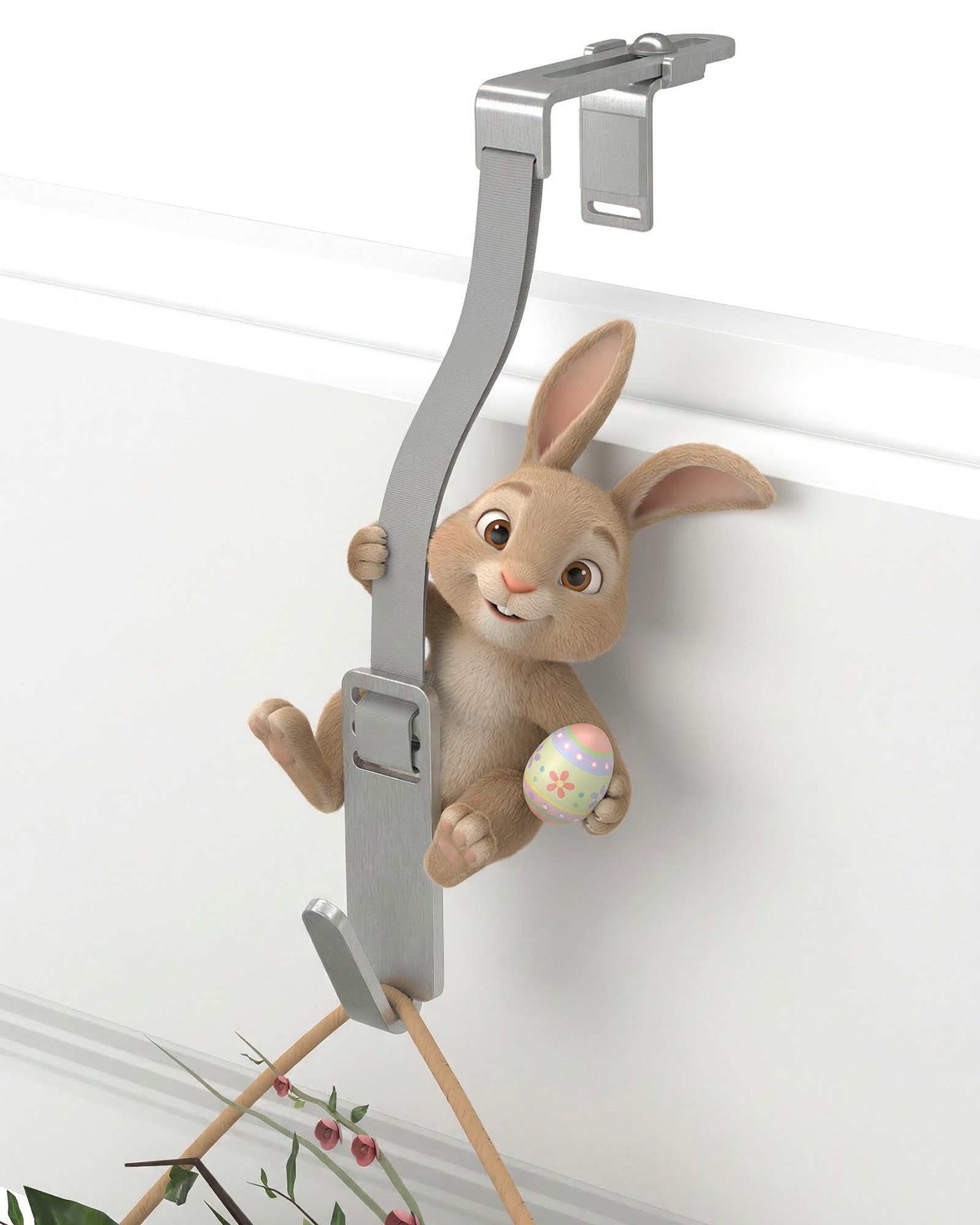 MDCASA Türhaken I Türkranzhalter zum Einhängen inkl. flexiblem Band, für nahezu alle Haustüren, Beidseitig verwendbar, wetterfest, Tragkraft bis zu 3 kg