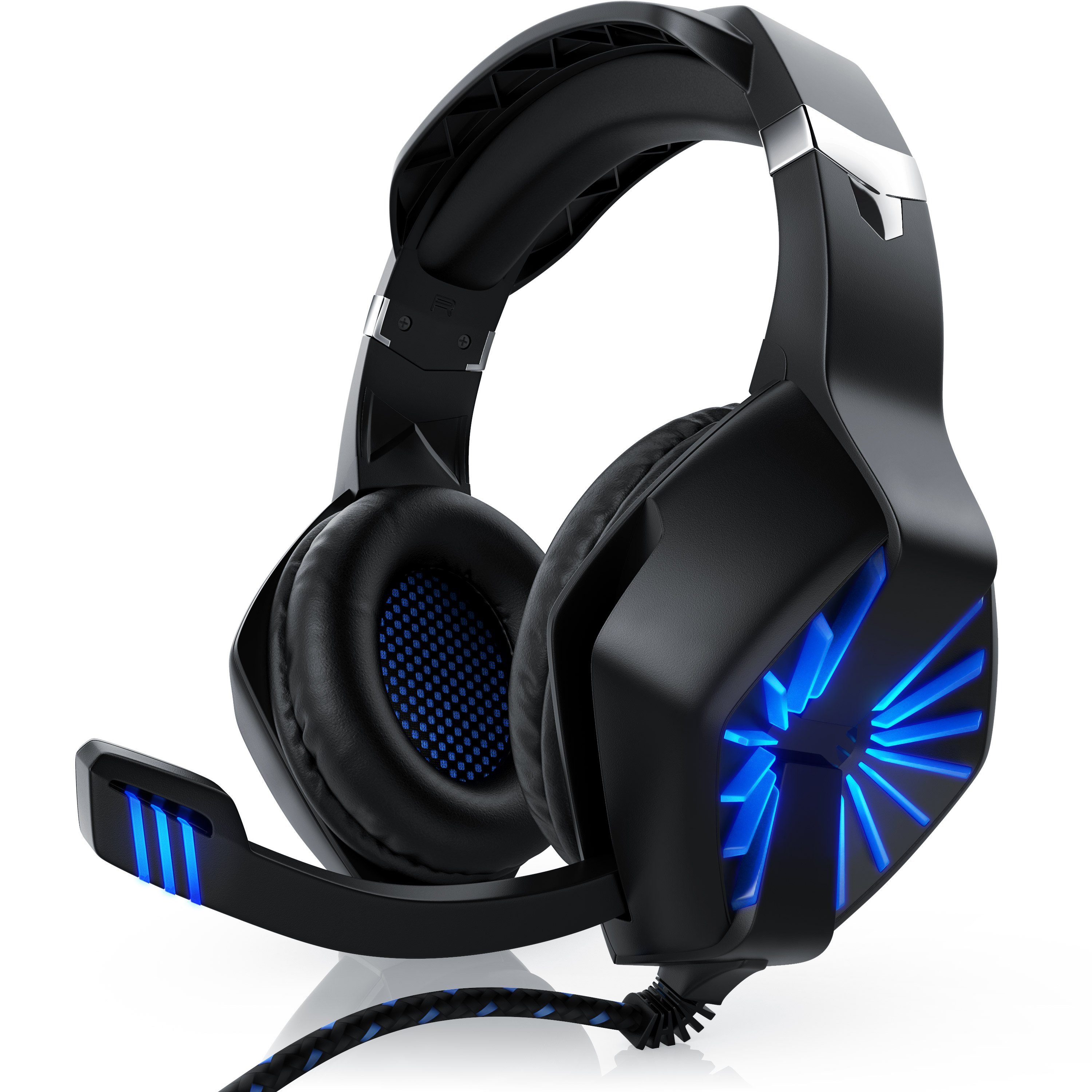 CSL Gaming-Headset (Blaue LED-Beleuchtung; Kopfbügel variabel verstellbar;  Bietet kristallklaren Hoch-, Mittel- und Tieftonbereich + dynamische  Basswiedergabe, USB Gaming Headset "GHS-102" mit Mikrofon - Kopfhörer für  PC (Win XP/7/8/8.1/10), PS4/4 Pro ...