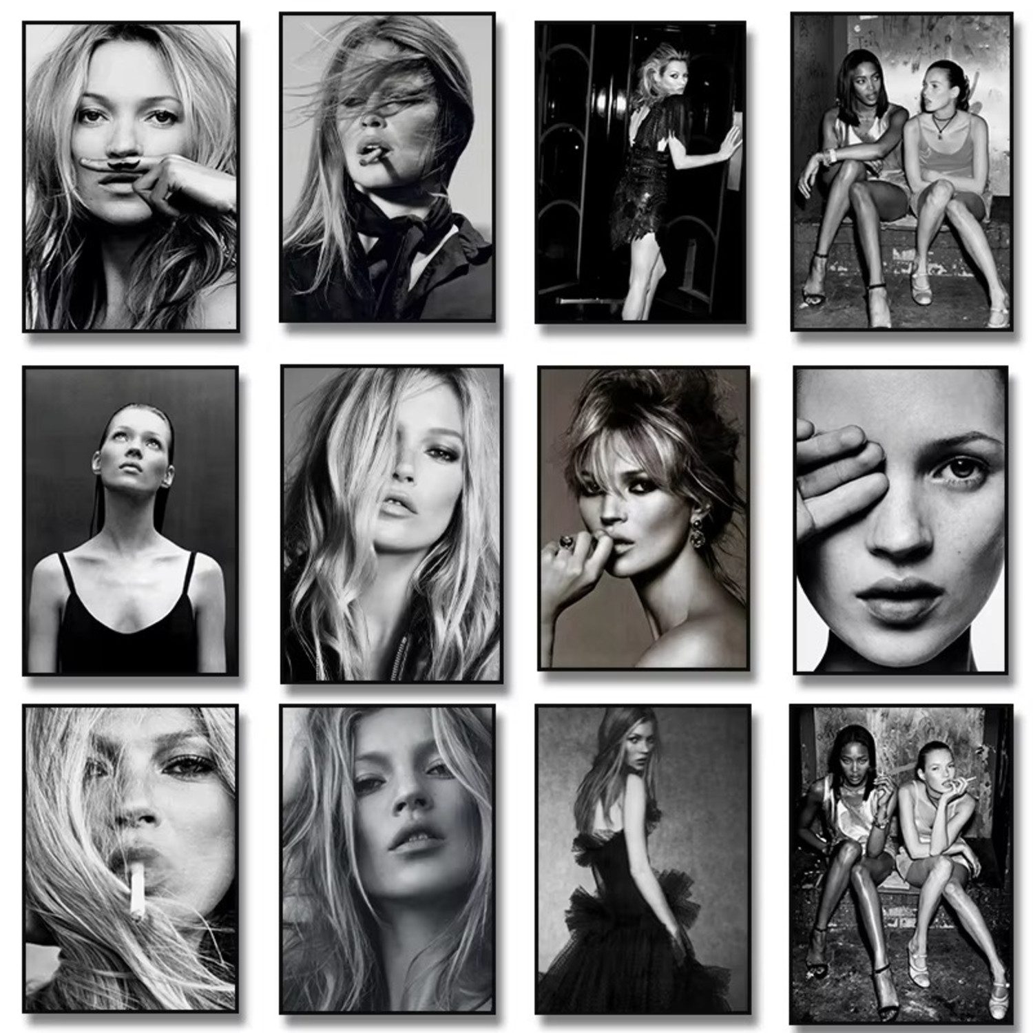 TPFLiving Kunstdruck OHNE RAHMEN, Vintage retro Fotografie - Kate Moss - Wandkunst für Mädchen - (Leinwandbild XXL), Farben: Farben: schwarz, weiß - Größe: 20x30cm