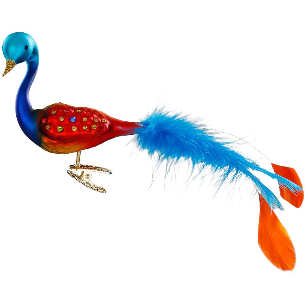 INGE-GLAS® Christbaumschmuck Pfau, Prunkvolles Gefieder, Glasvogel 9cm Inge-Glas Weihnachtsschmuck (1-tlg), mundgeblasen, handbemalt