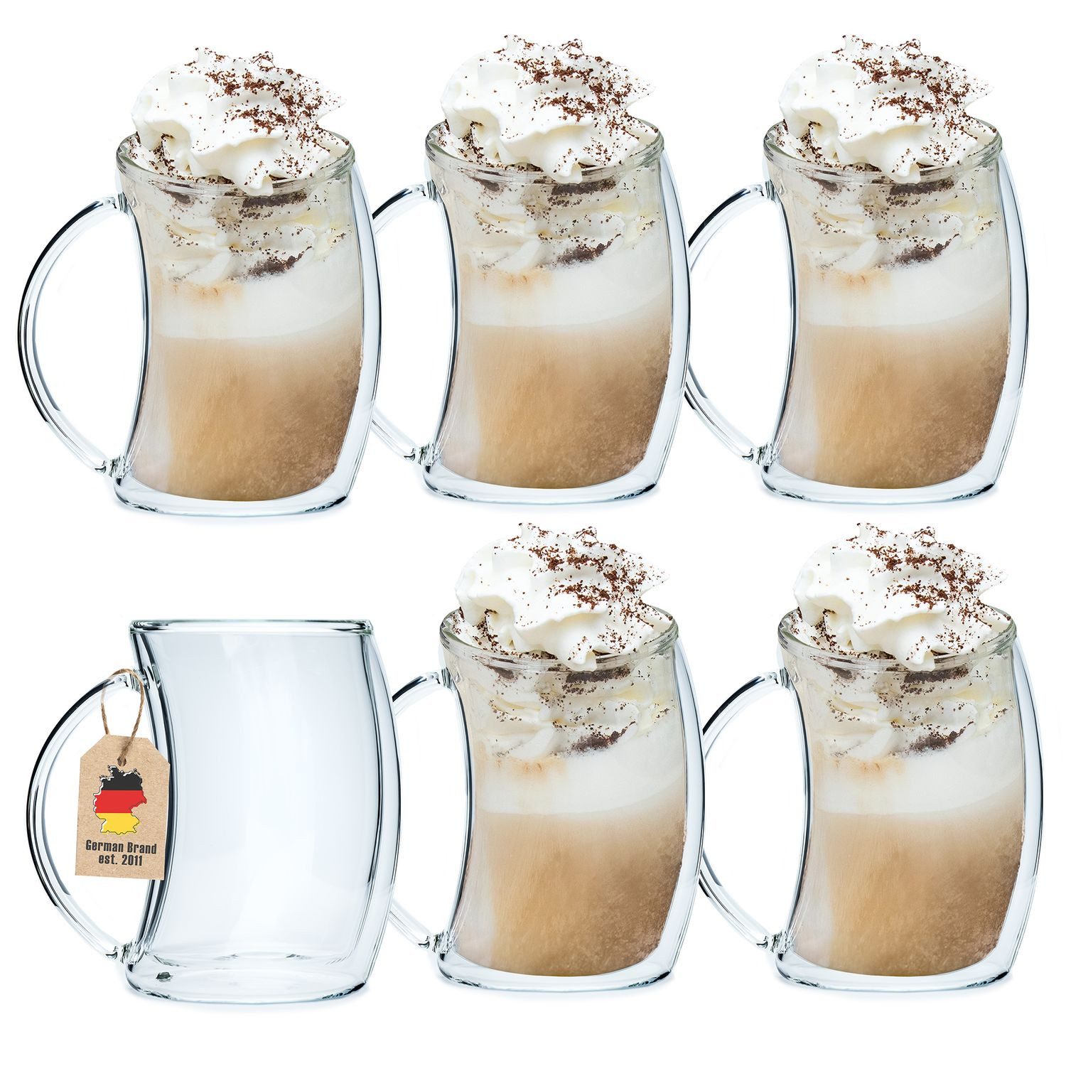 Intirilife Latte-Macchiato-Glas, Glas, Doppelwandiges Thermo Glas 200ml Teeglas Kaffeeglas Set Becher (6-tlg)