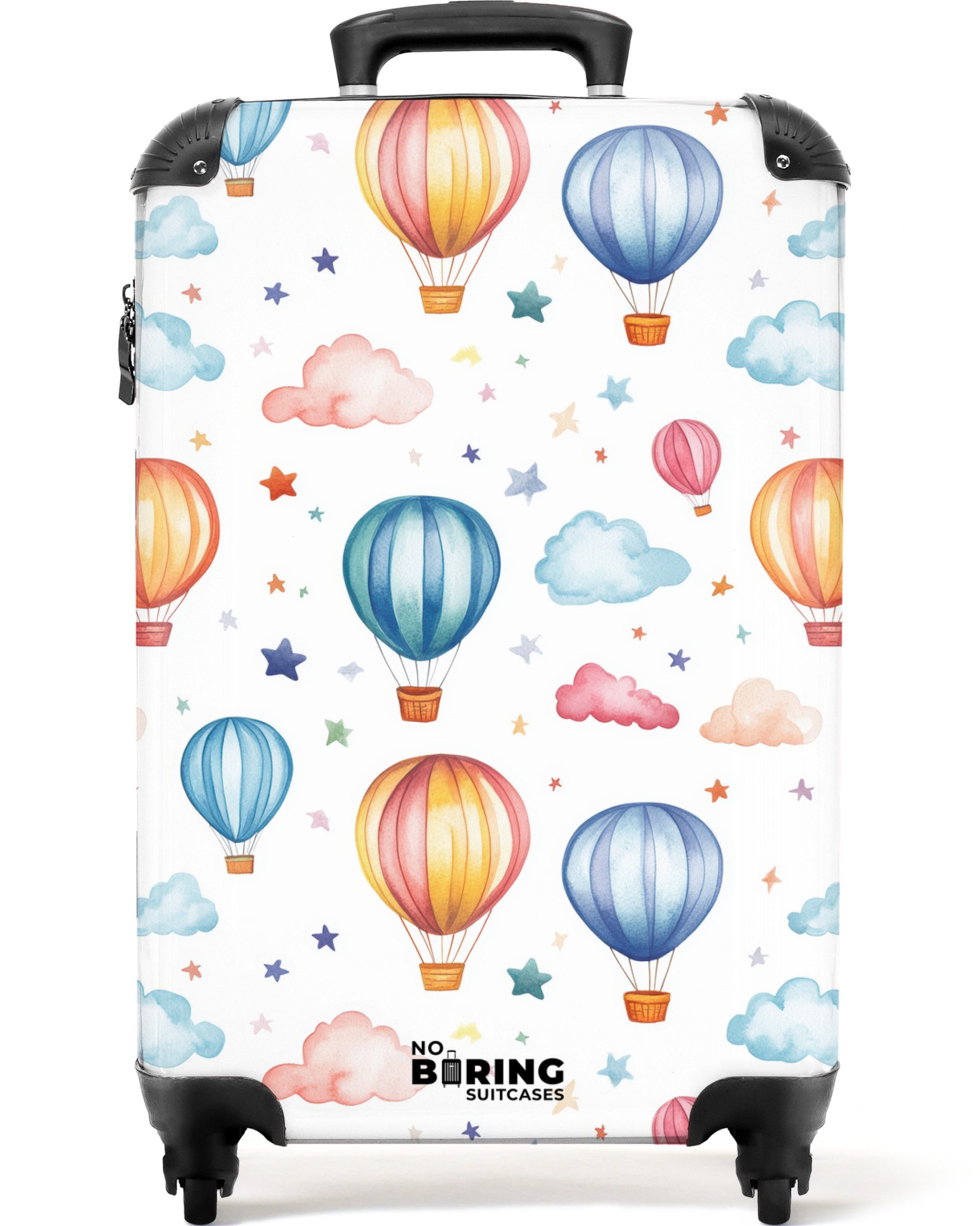 NoBoringSuitcases.com© Kinderkoffer Farbige Heißluftballons mit Sternen und Wolken 55x35x20cm, Kinder Koffer Klein, Trolley Handgepäck, Reisekoffer