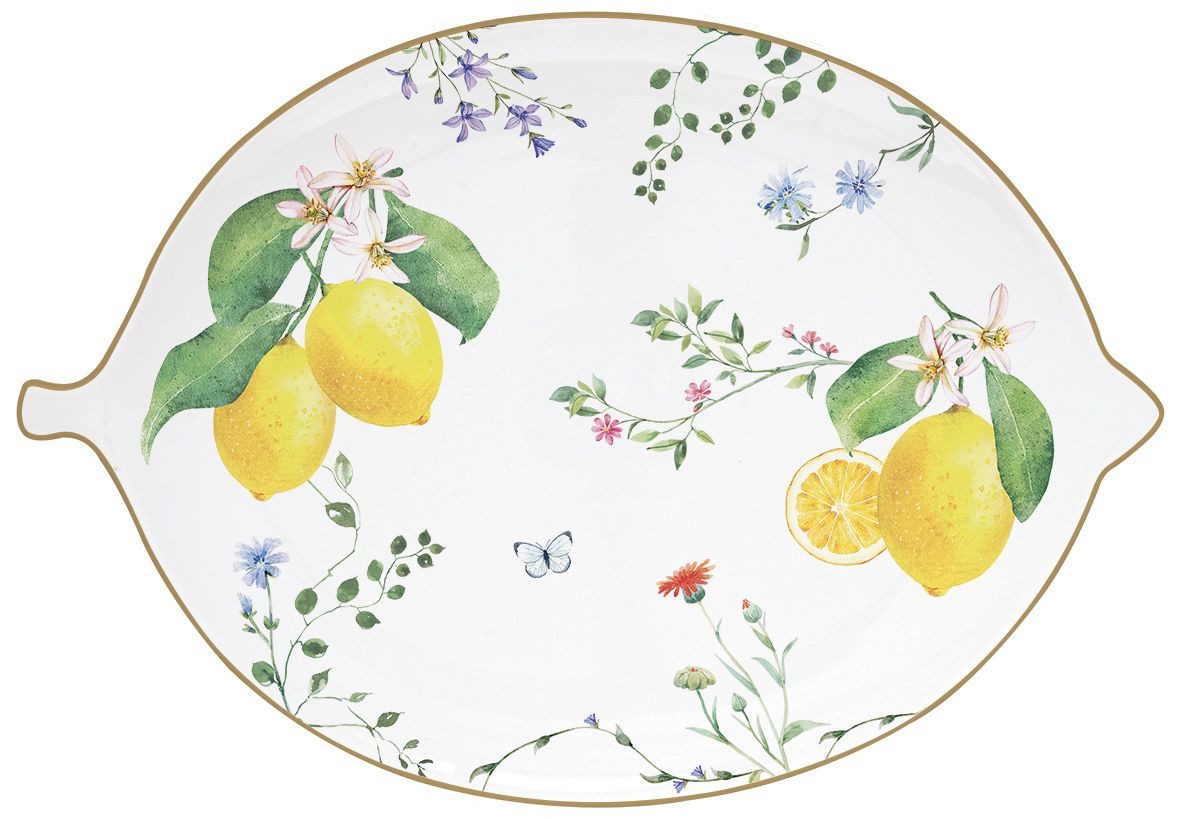 EasyLife Servierplatte Fleurs et Citrons, Porzellan, Spülmaschinengeeignet, Mehrfarbig, Zitronen, H: cm