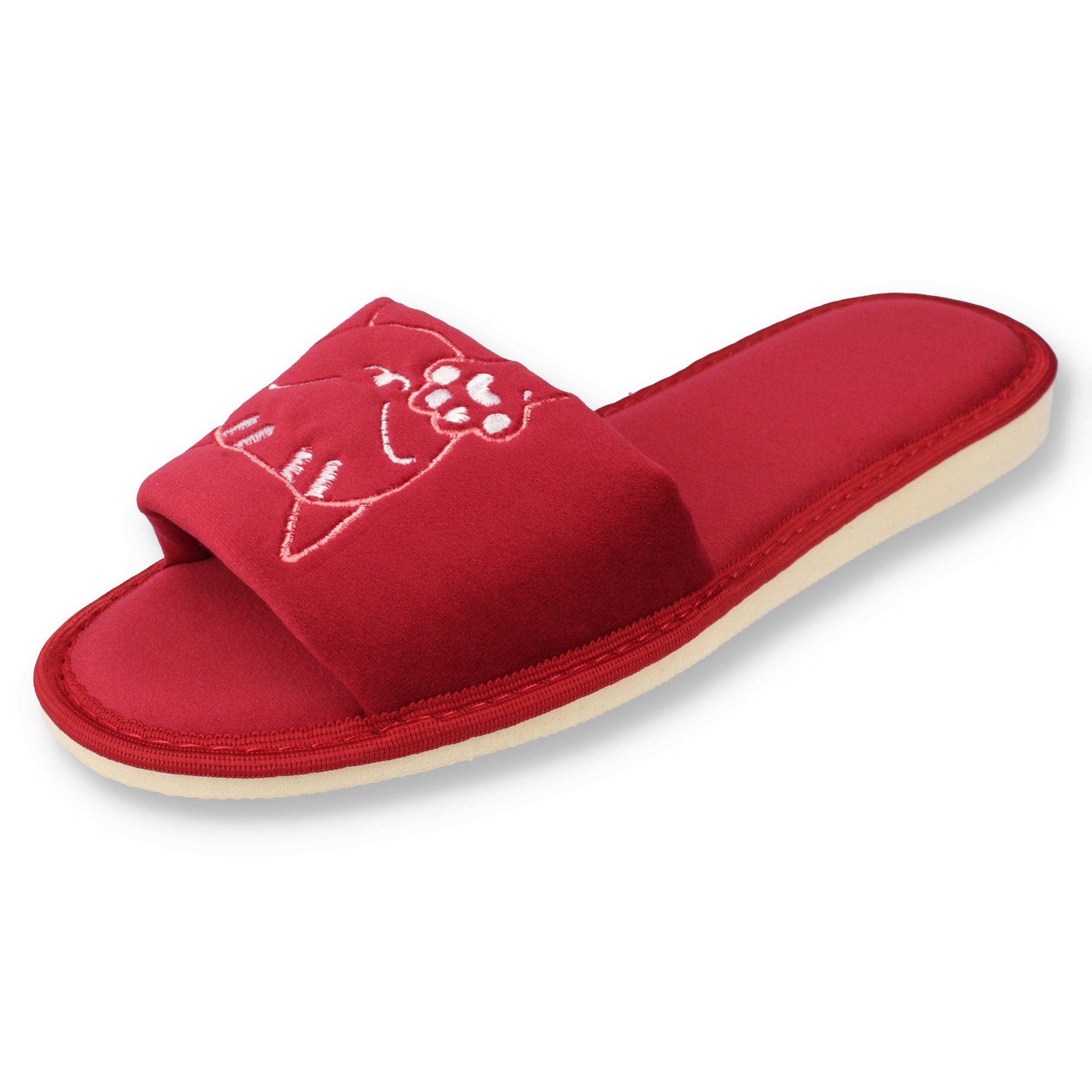 filsko Masku Damen Pantolette mit Katzen & Welcome Home Stickerei, offene Samt-Hausschuhe