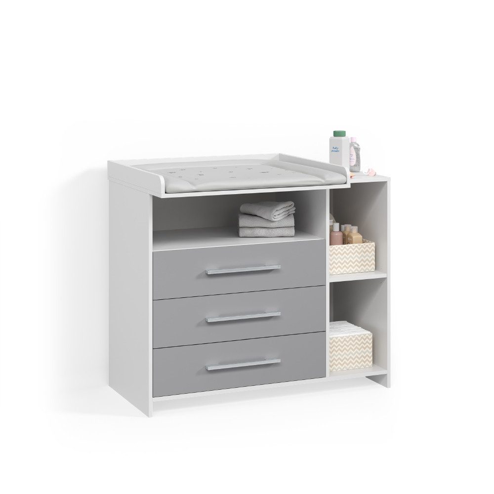 Livinity® Wickelkommode Torino, Weiß/Grau/Weiß, mit Schubladen