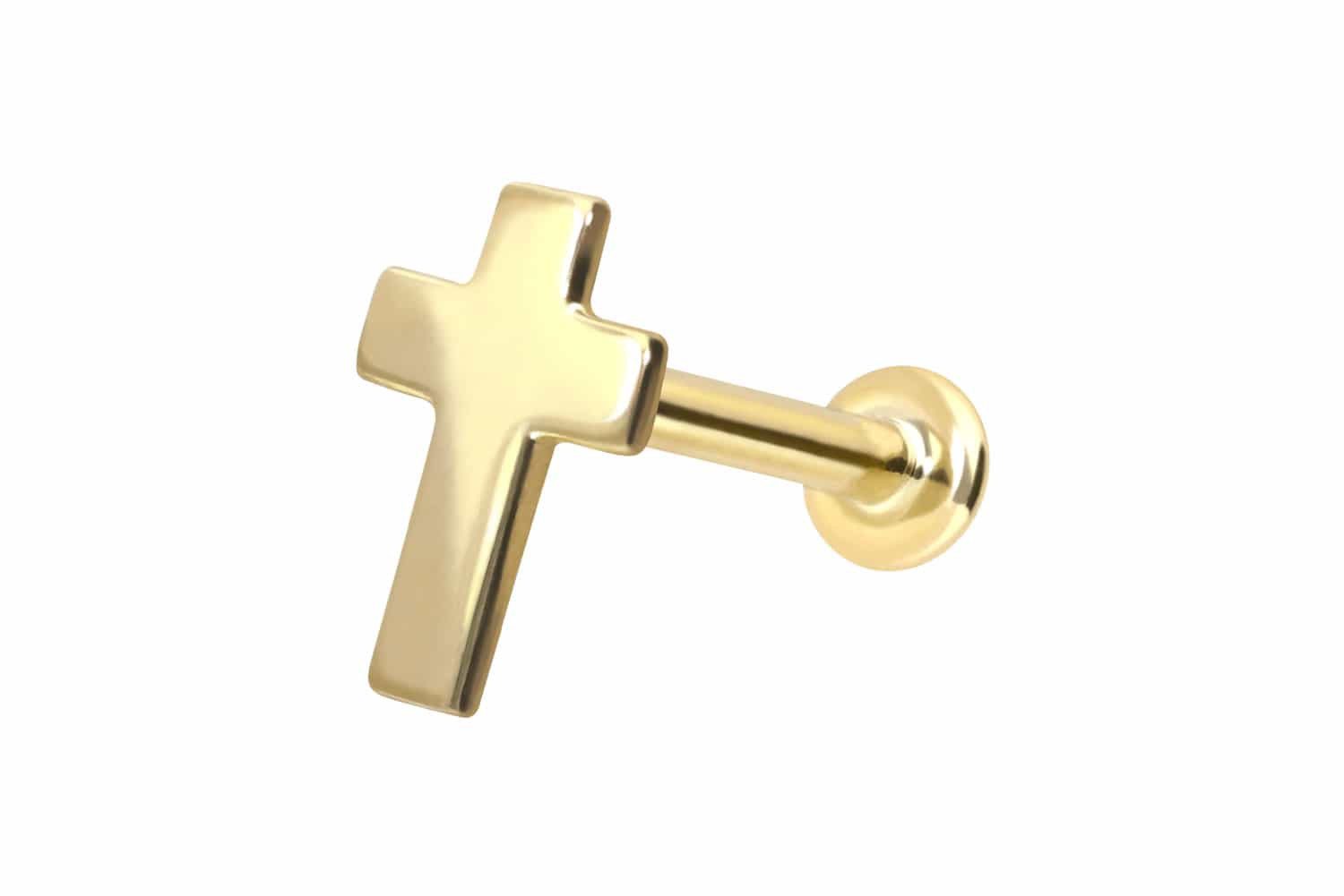 Piercing-Set 14 Karat Gold Labret mit Push Fit KREUZ