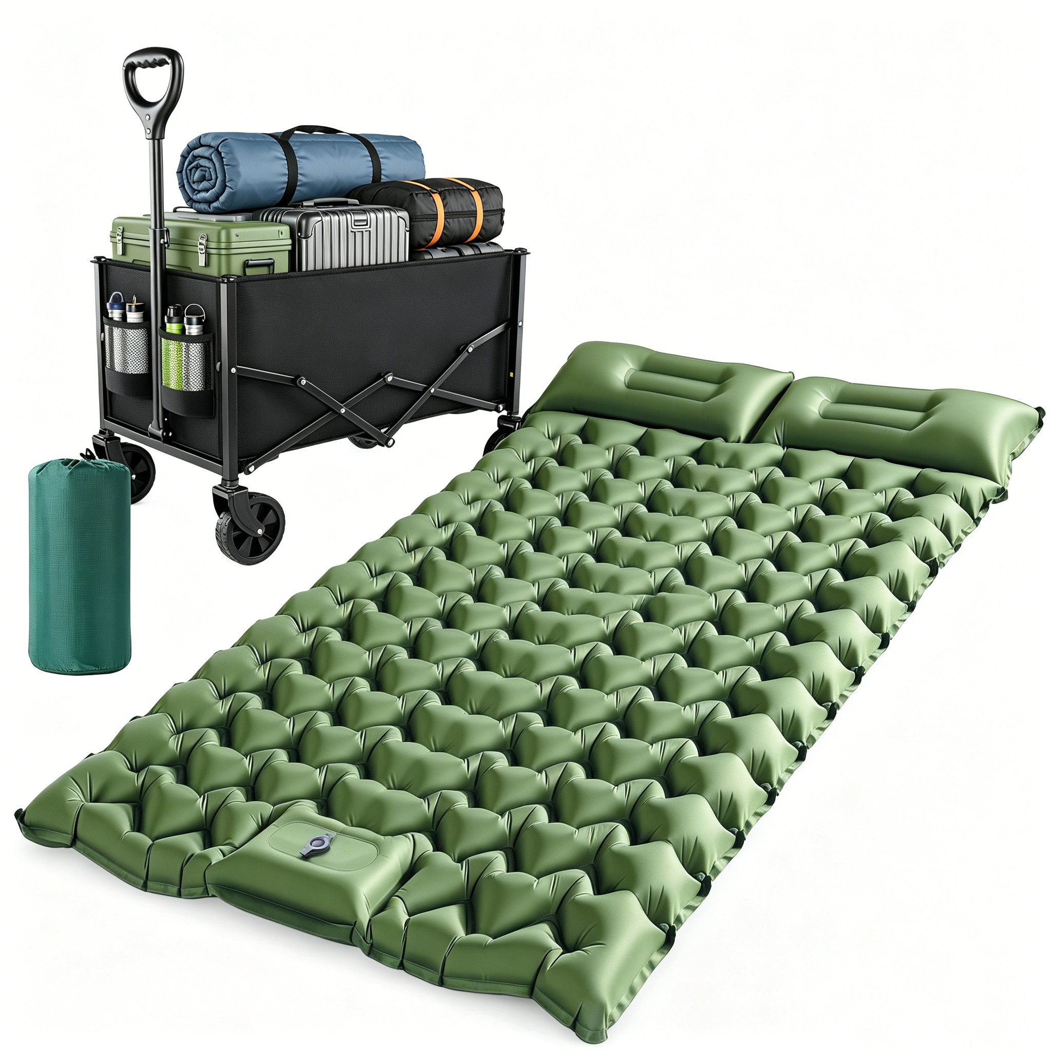 Elegear Isomatte Isomatte 10cm dick+120L Faltbarer Bollerwagen Set, (Set, 2-tlg., 1 x Bollerwagen; 1 x Isomatte), Fußpumpe, 100 kg Traglast, All-Terrain Räder, Kompakt & Tragbar