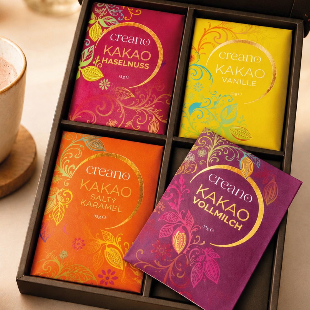 Creano Kakao Creano Kakao Geschenkset Trinkschokolade - 4 Sorten, 4 x 33g, 1 x – Bild 5 von 5