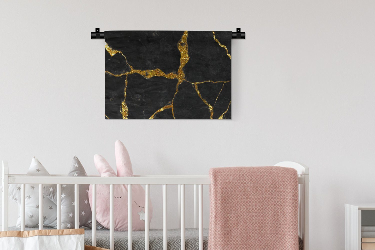 Wandbehang, Kleid, - - Marmoroptik Schlafzimmer, Gold - Schwarz Kinderzimmer Wohnzimmer, Glitter, Wanddeko - MuchoWow Marmor für Wanddekoobjekt
