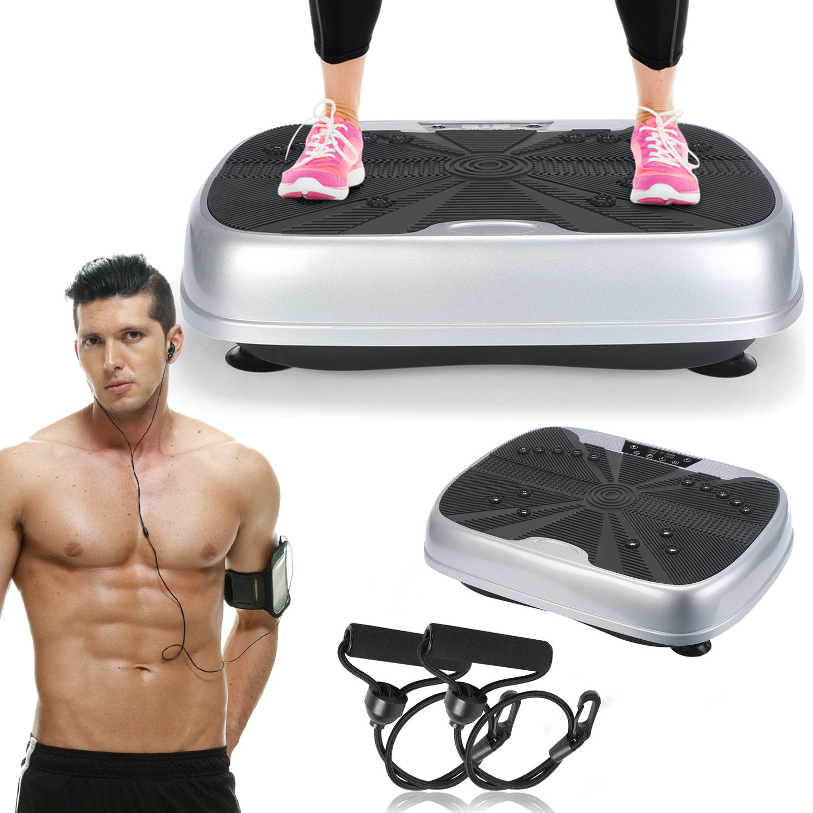 oyajia Vibrationsplatte Vibrationsplatte mit Doppelmotoren, Fernbedienung & Trainingsbänder, 200 W, 99 Intensitätsstufen, (für Abnehmen, Ganzkörpertraining, Muskelaufbau - Massagegerät), 120 kg Kapazität Vibrationsplatte für Home Workout