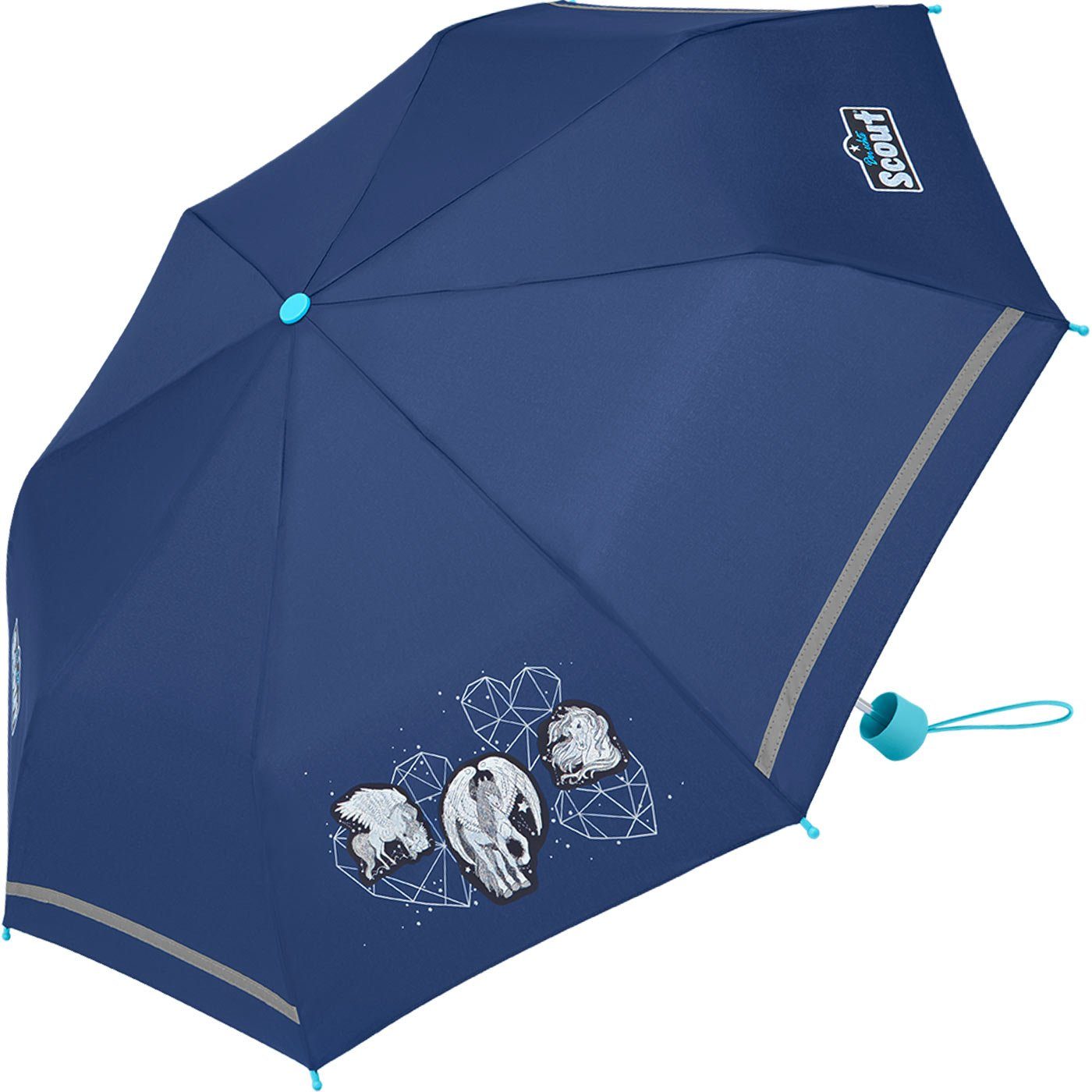 Scout Taschenregenschirm Pegasus - Mini gemacht, Kinder Kinderschirm, für und bedruckt extra leicht reflektierend