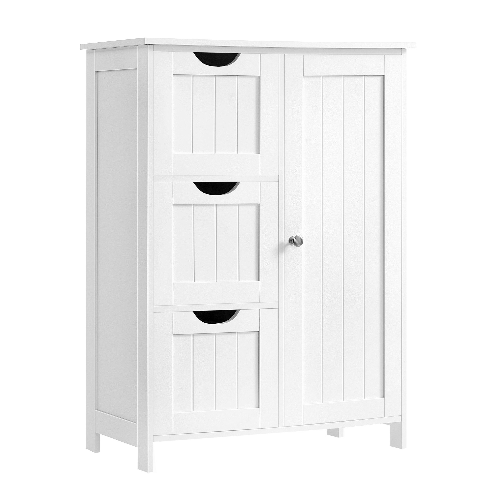 VASAGLE Badkommode Badezimmerschrank, schmaler Badschrank, Beistellschrank, Kommode, mit 3 Schubladen, Schranktür, verstellbare Ablage, 30 x 60 x 80 cm