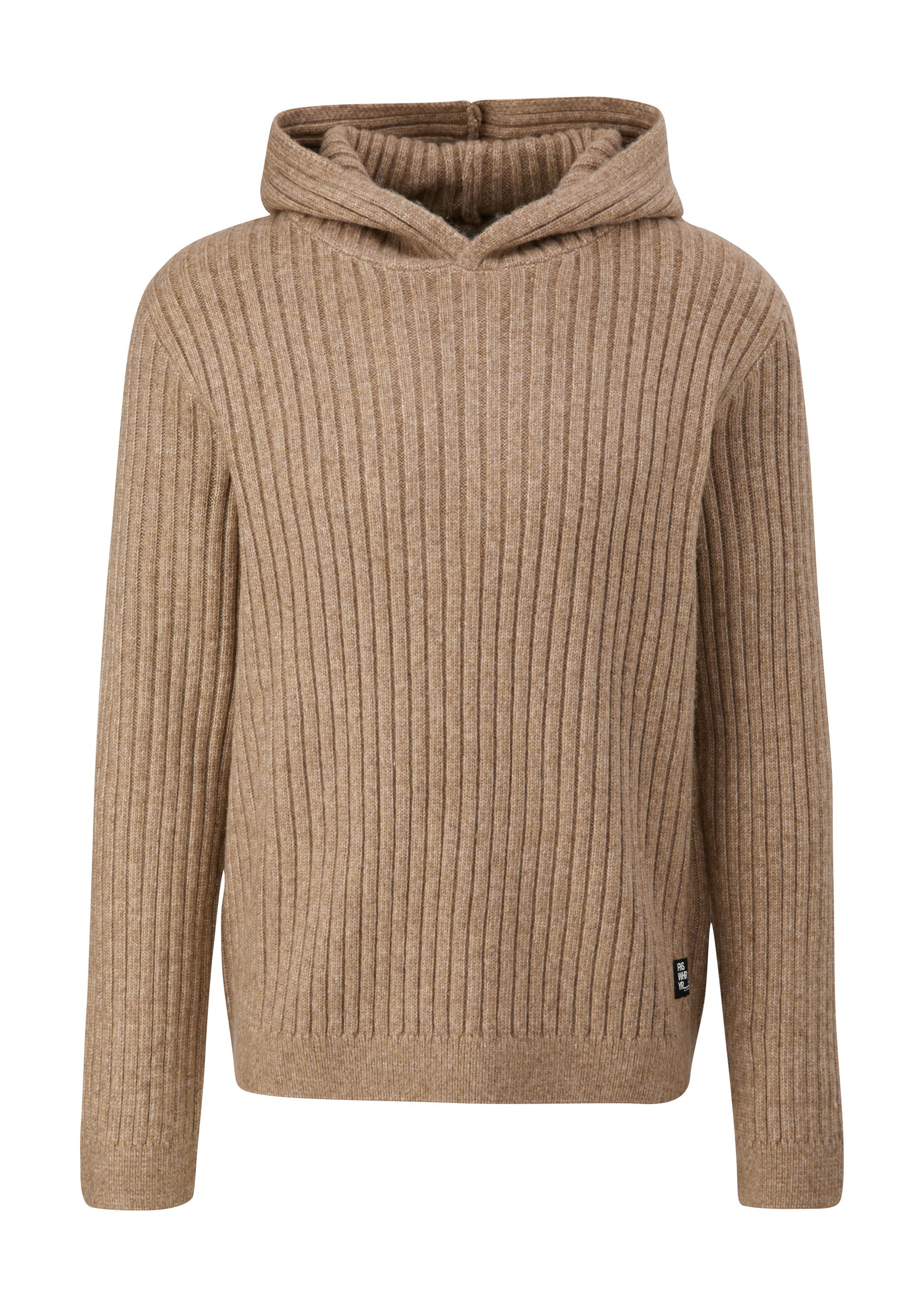 QS Longpullover Strickpullover Strick-Hoodie mit Rippstruktur günstig online kaufen