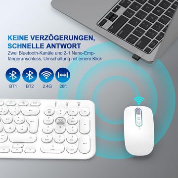 PINKCAT kabellos, Wiederaufladbare Dualmodus (Bluetooth 5.1+2.4G) Tastatur- und Maus-Set, mit Maus, Extrem-Dünne Multi-Funktionale Tastatur