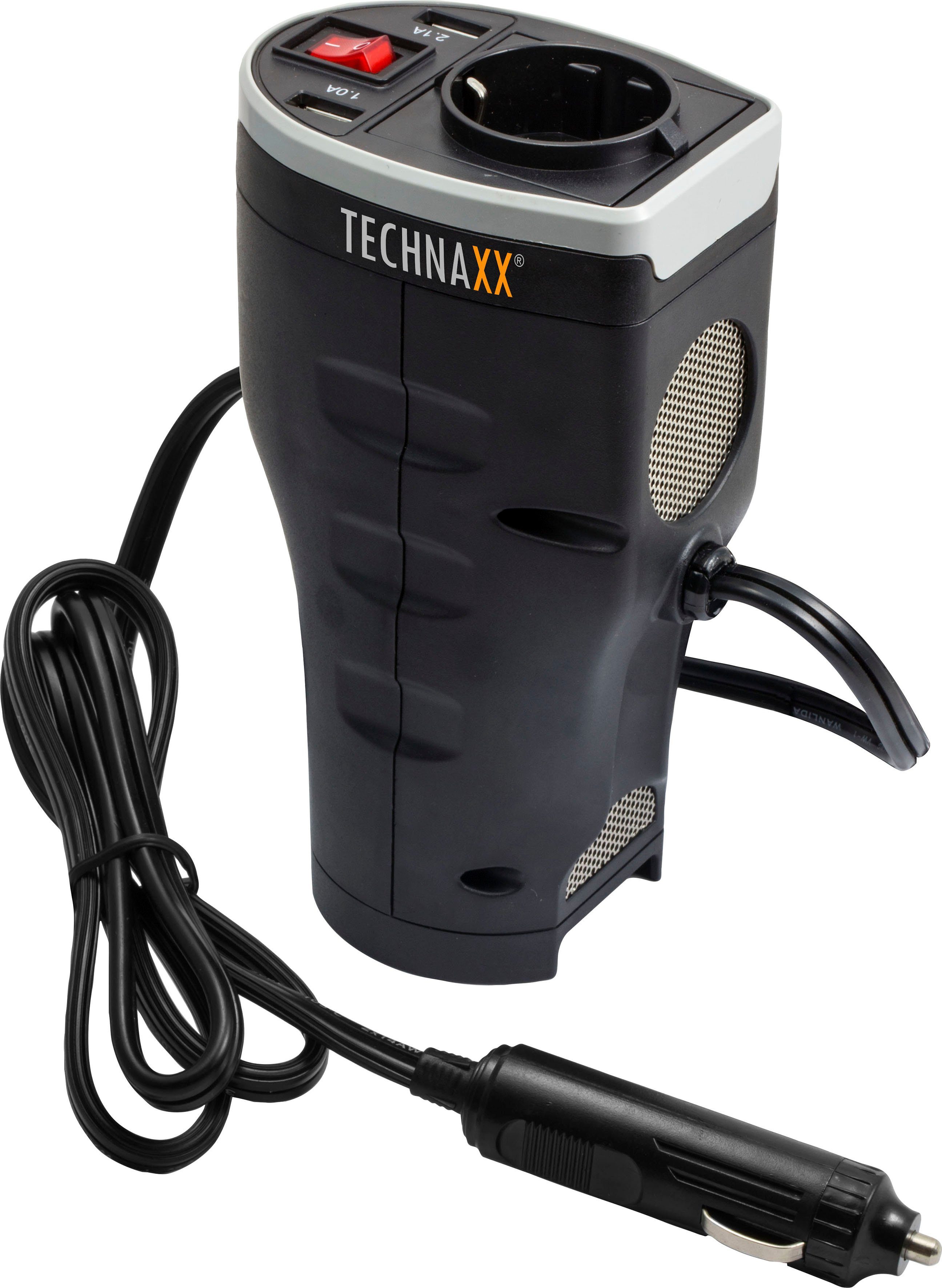 Technaxx Spannungswandler KFZ-SPANNUNGSWANDLER, 12 V DC-Batterieleistung zu  Standard 230V AC-Netzspannung, Schutzkontaktstecker- Anschluss  (AC-Ausgang)mit beleuchtetem Ein-/Ausschalter | Zigarettenanzünder-Adapter
