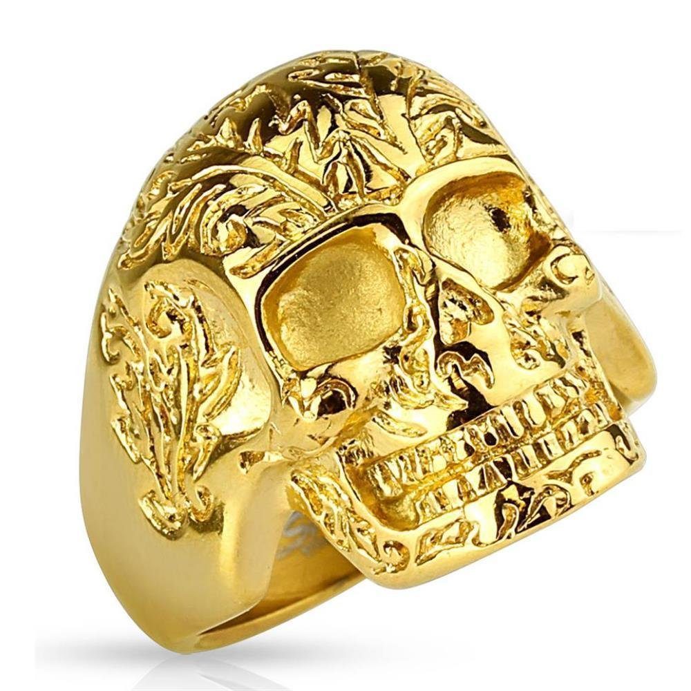 BUNGSA Fingerring Ring Herren (Ring, Gold Edelstahl Herren massiv Damen Totenkopf aus 1-tlg)