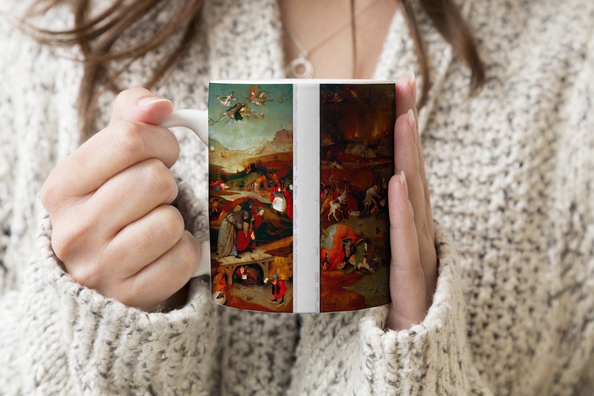 Hieronymus des Kaffeetassen, Heiligen Geschenk Keramik, Gemälde Versuchung Bosch, Teetasse, Becher, MuchoWow Tasse von Antonius - Teetasse,