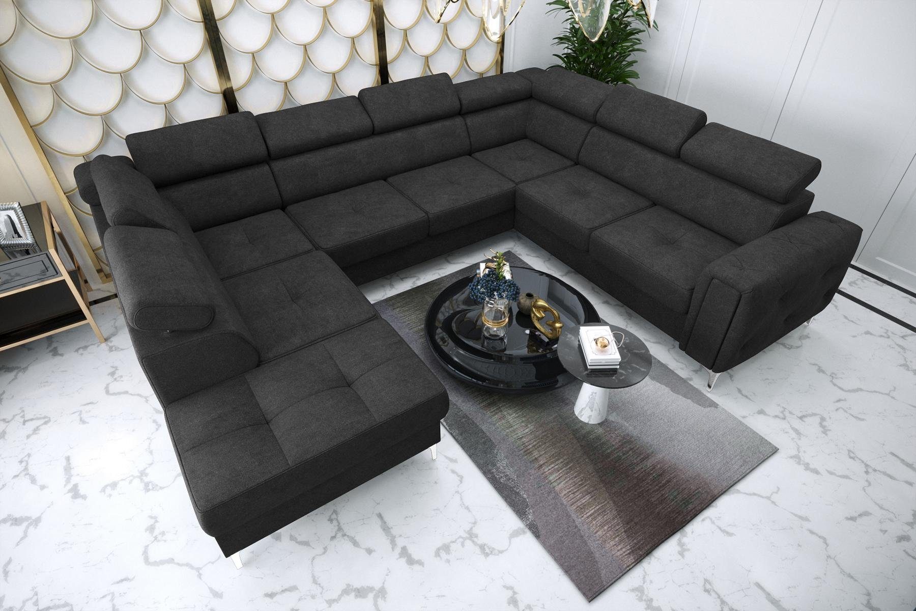 JVmoebel Ecksofa Sofa U-Form Stoffsofa Couch Wohnlandschaft Design modernes Sofa, Made in Europe Hellschwarz