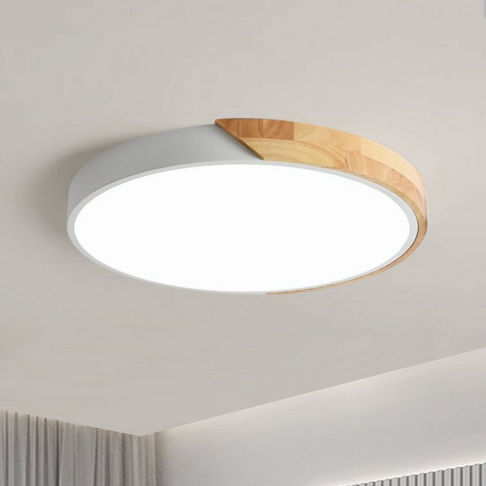 JDONG LED Deckenleuchte Holz 36W Rund Deckenlampe Weiß, LED fest integriert,  Warmliches 3000K, passend für,Wohnzimmer, Schlafzimmer, Durchmesser Ø40cm