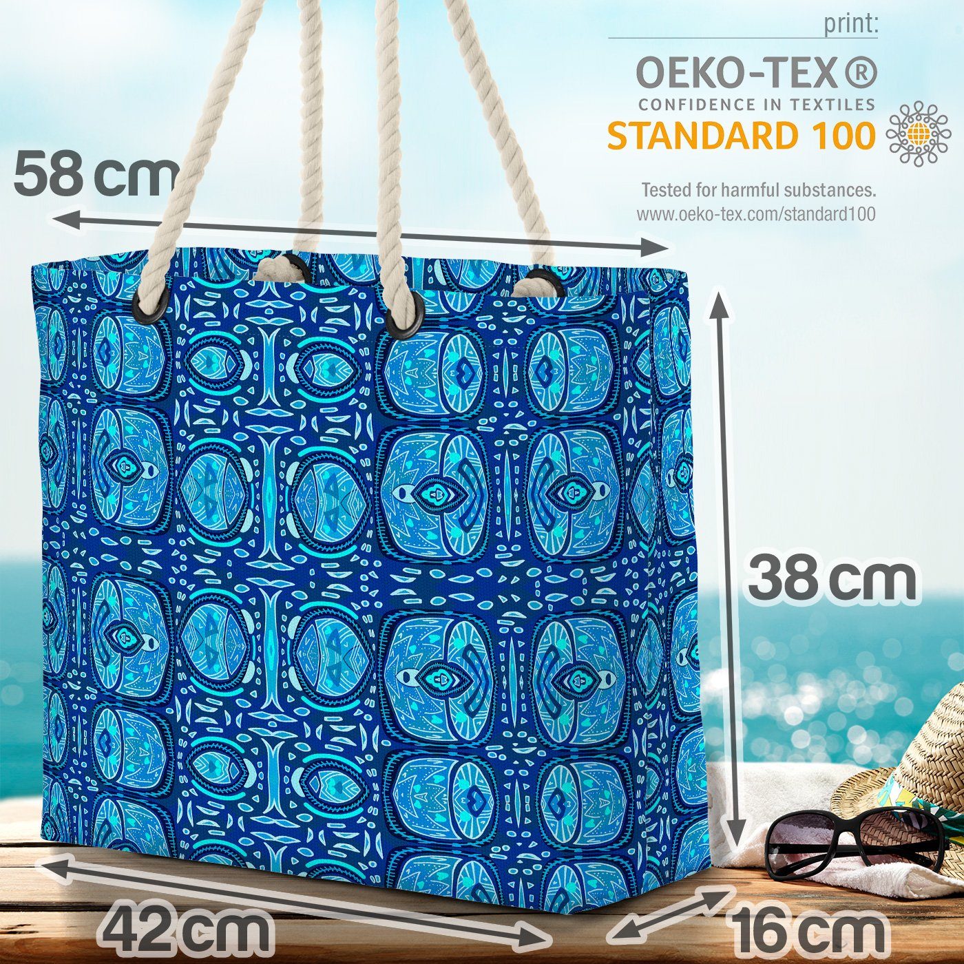Strandtasche Ethno Muster VOID Blau Design dunkelblau Kultur Afrika grafik (1-tlg), Orient Dekor