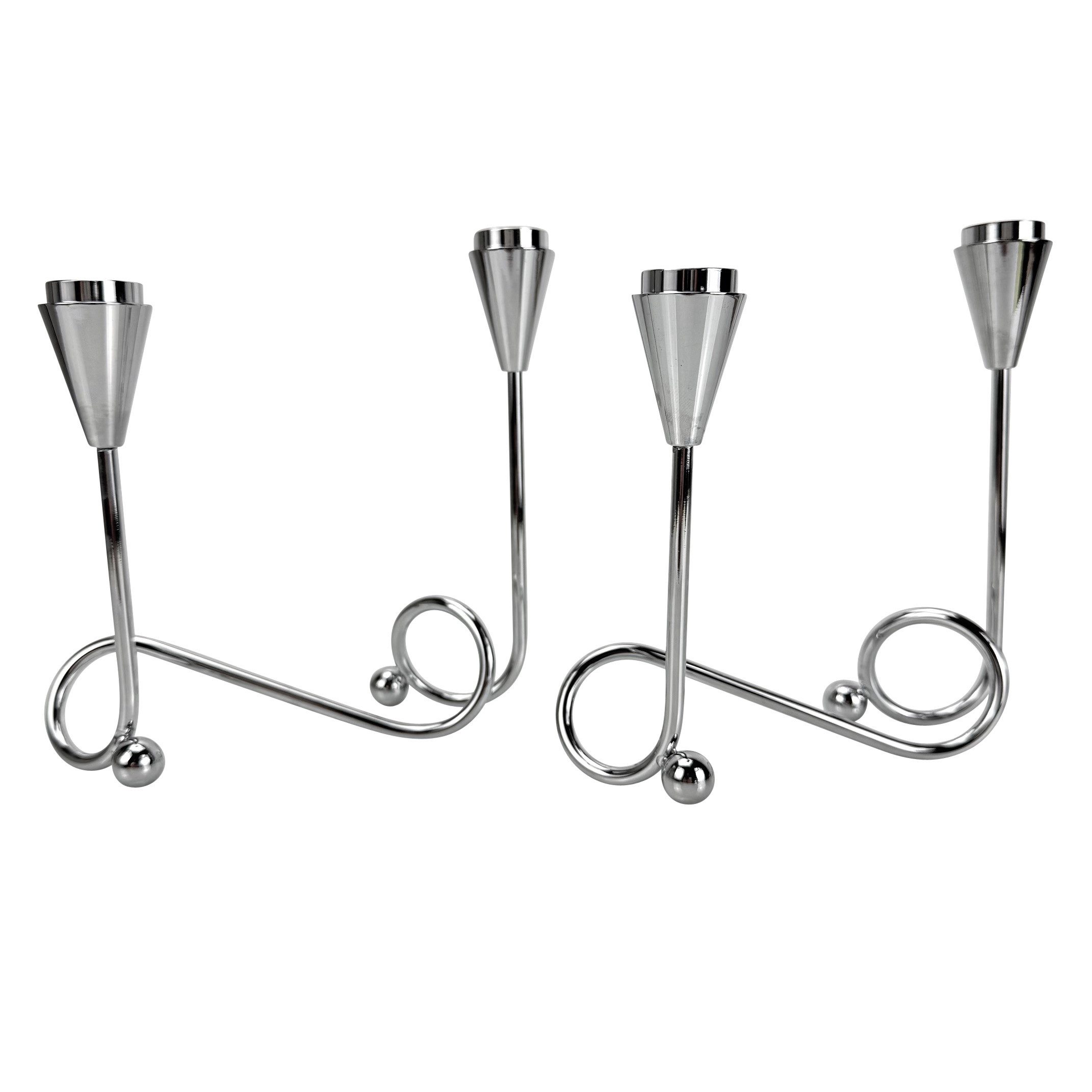 Online-Fuchs Kerzenhalter für je 2 Stabkerzen - moderner geschwungener Kerzenständer aus Metall (Rosé oder Silber, insgesamt für 4 Stabkerzen, auch als Adventskranz nutzbar), moderne und zeitlose Tischdekoration