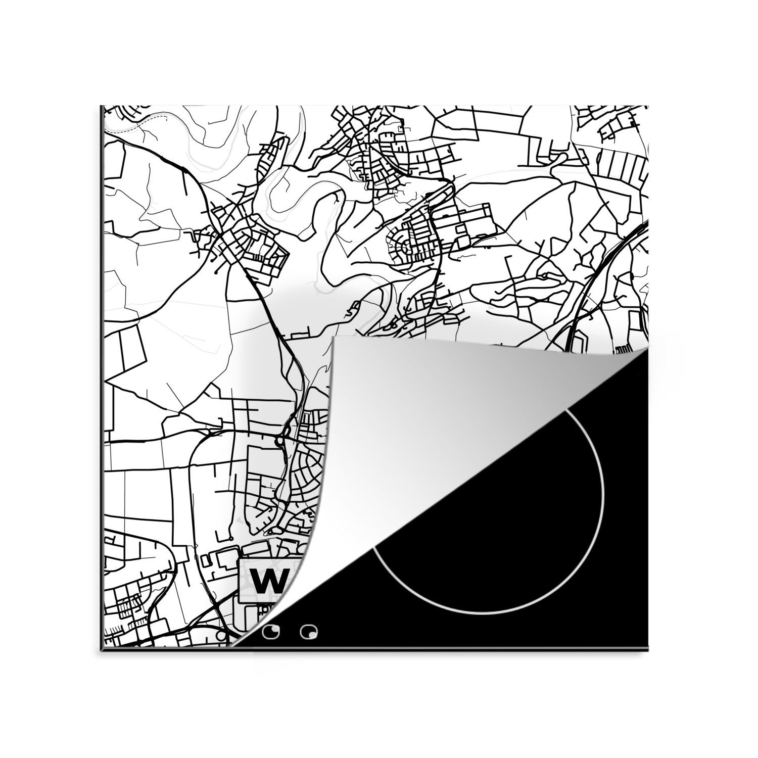 - (1 Vinyl, cm, 78x78 tlg), Stadtplan, Arbeitsplatte Herdblende-/Abdeckplatte MuchoWow Karte küche Ceranfeldabdeckung, Waiblingen für -