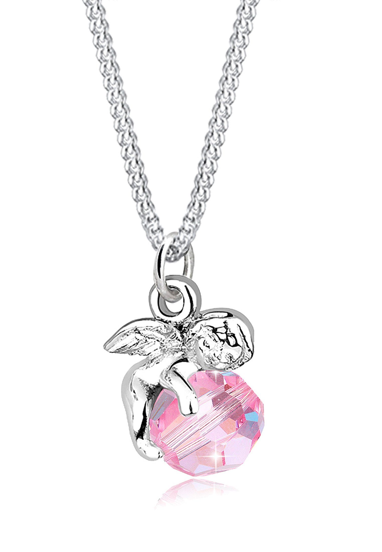 Valentinstagsgeschenk Elli Kette mit Anhänger Engel mit Kristalle Kugel 925 Sterling Silber, Engel, rosa, Rosa