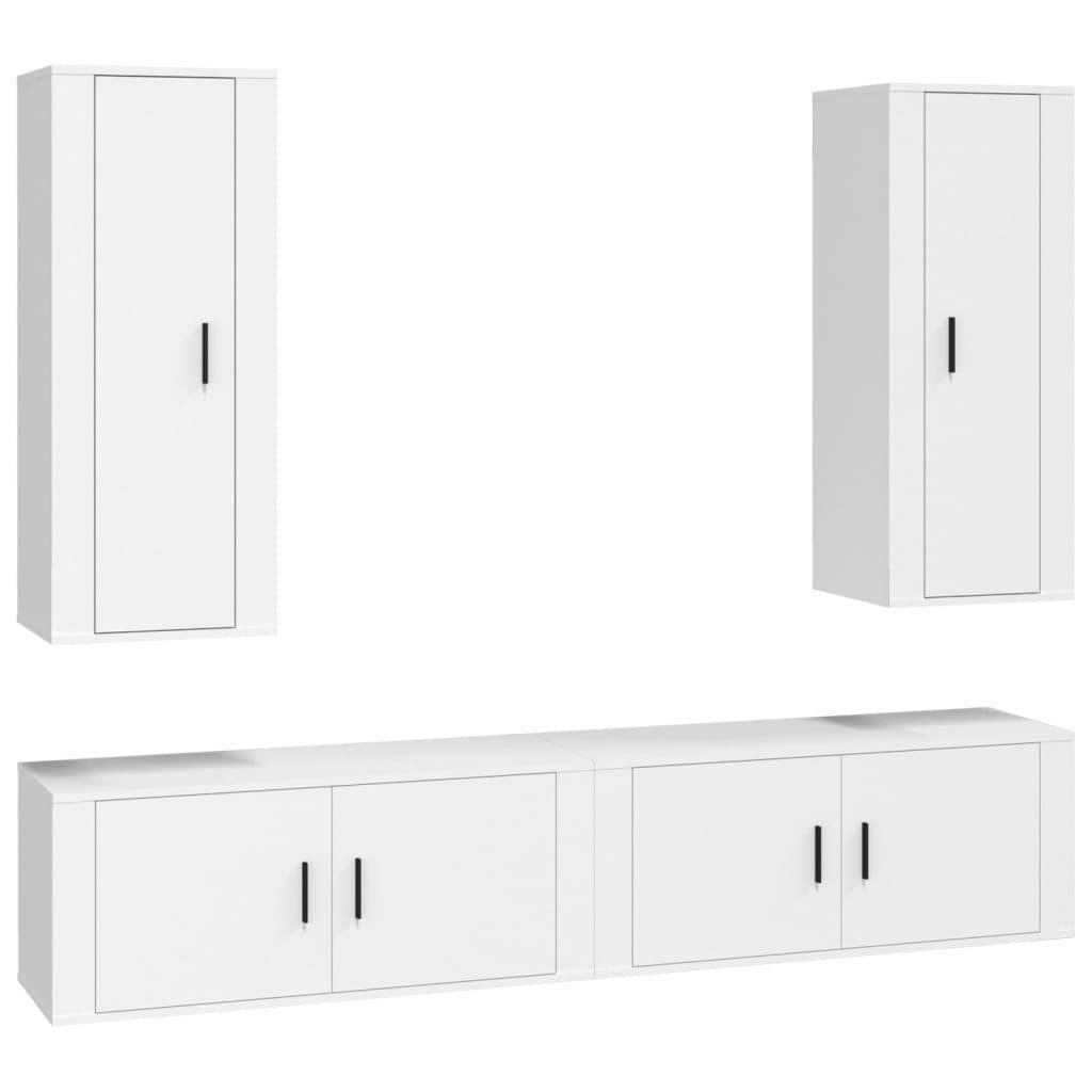 vidaXL TV-Schrank-Set 4-tlg. TV-Schrank Weiß Holzwerkstoff (4-St)