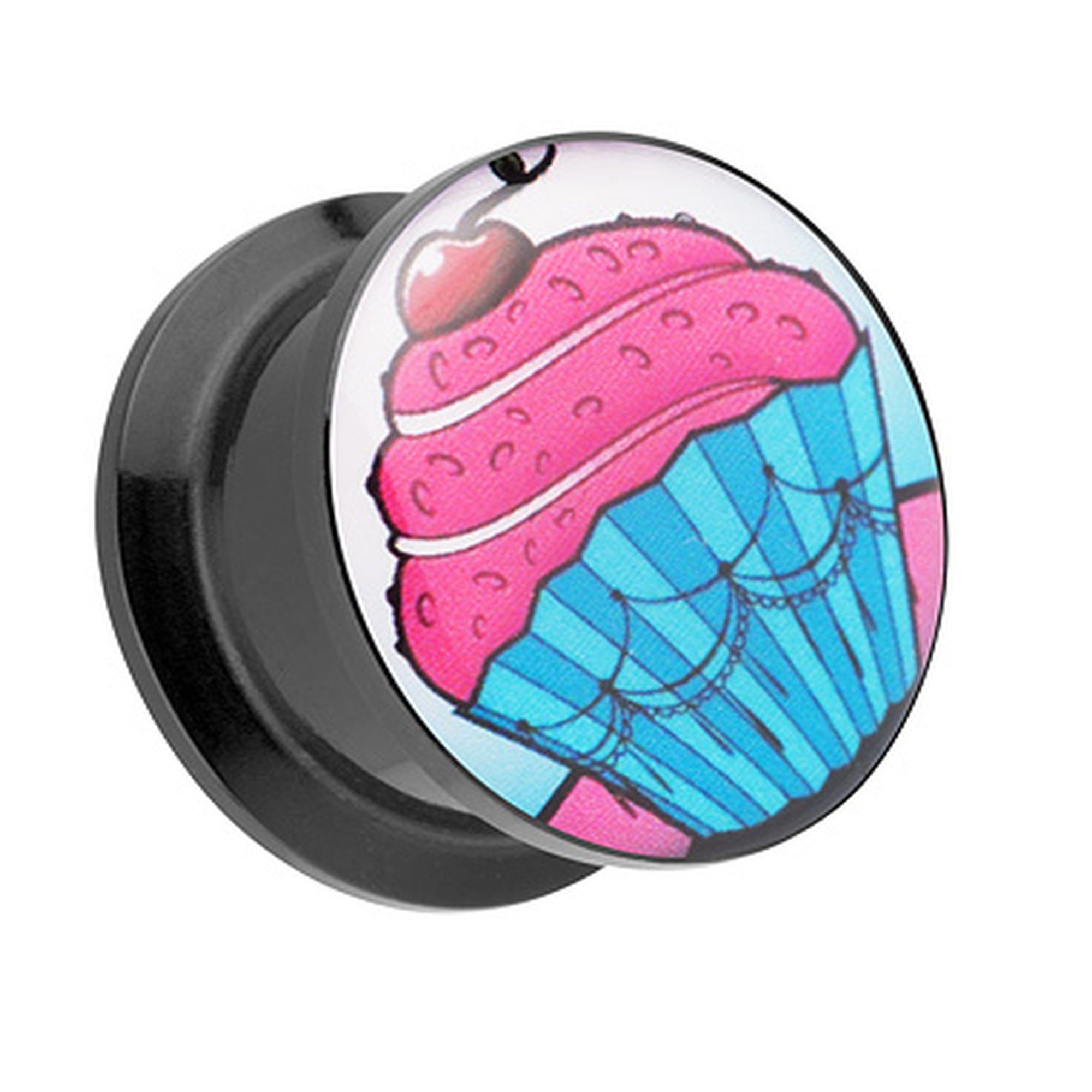 Taffstyle Plug Piercing Motiv, Schraub Kirsche Cupcake Schraubverschluß Ohrpiercing Muffin mit Flesh Tunnel Kunststoff Plug Ohr Picture