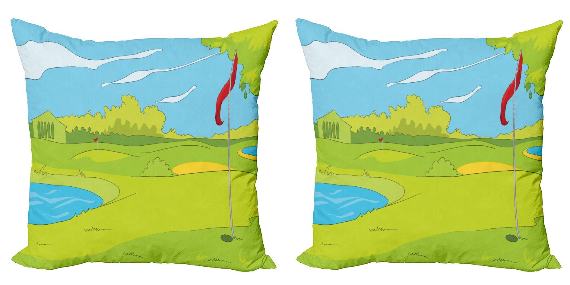 Kissenbezüge Modern Accent Gras Teich Golfplatz-Szene und Doppelseitiger Stück), Abakuhaus (2 Digitaldruck