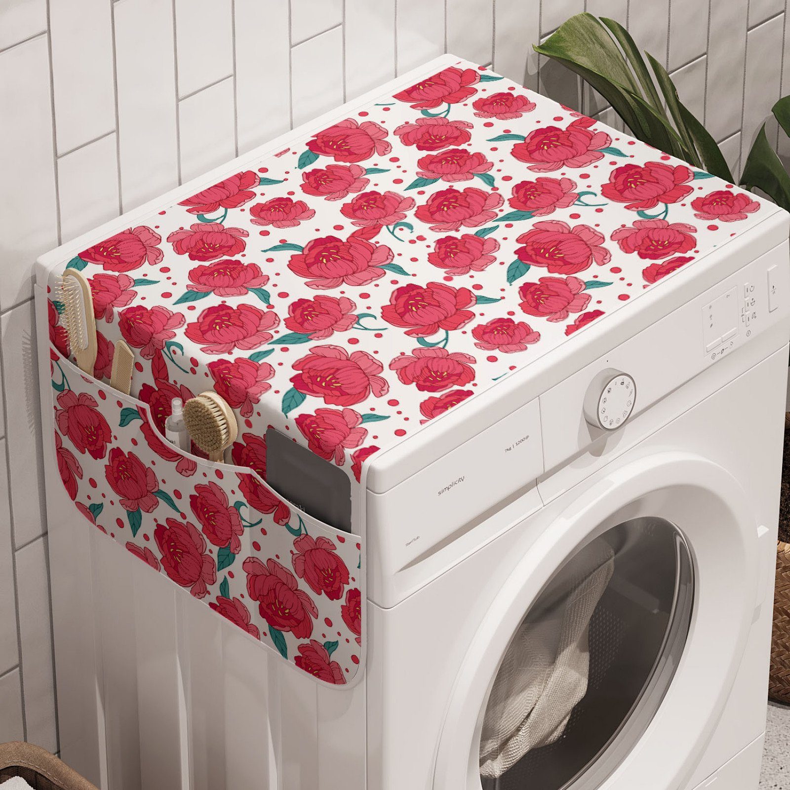 Abakuhaus Badorganizer Anti-Rutsch-Stoffabdeckung für Waschmaschine und Trockner, Blumen Romantische Blüten Frühling