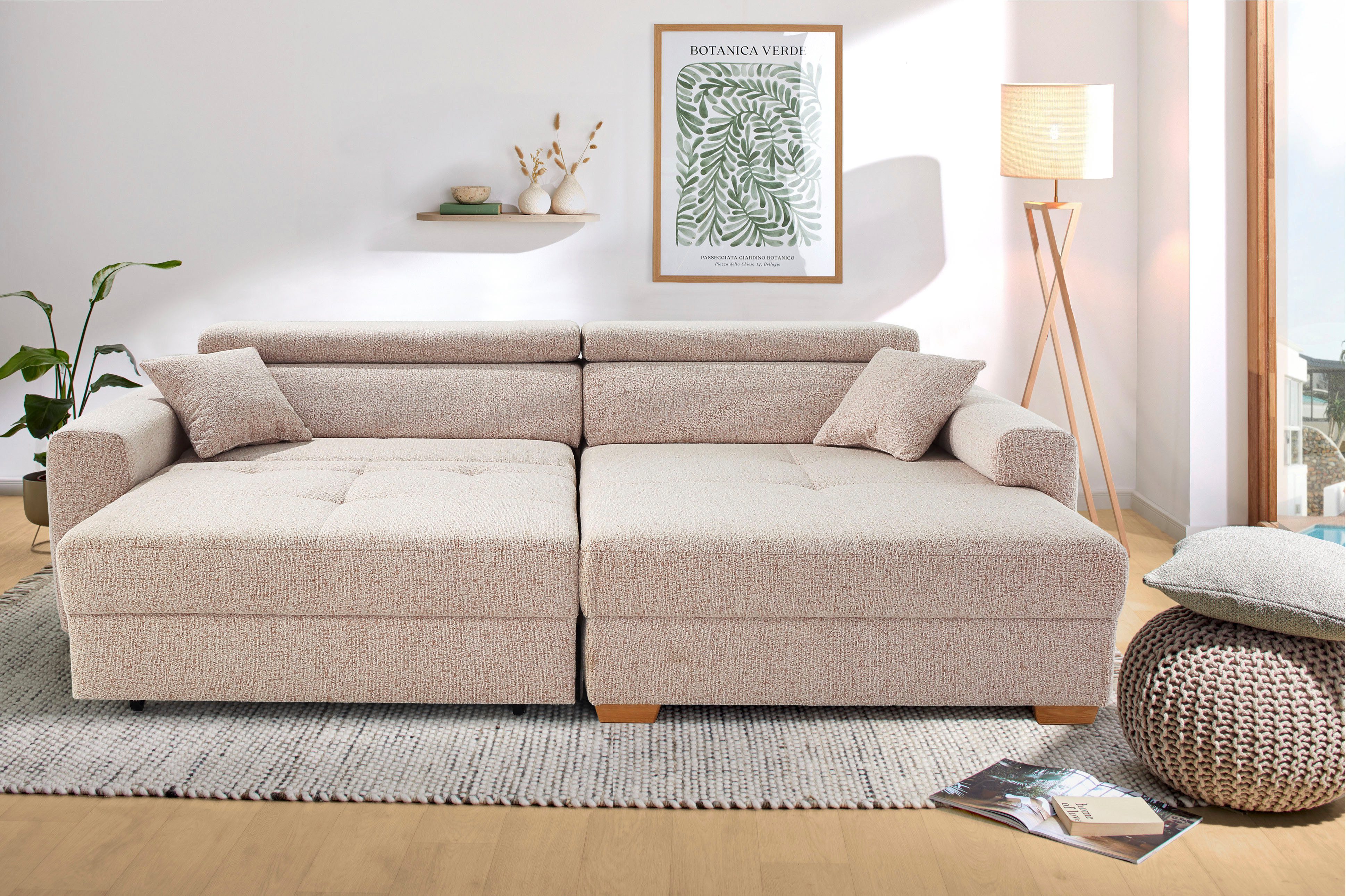 Jockenhöfer Gruppe Ecksofa Slider L-Form, B: 277 cm Couch, 60cm elektrische Sitztiefenverstellung, 140kg Belastbarkeit, USB-Anschluss, Kopfteilverstellung & Zierkissen