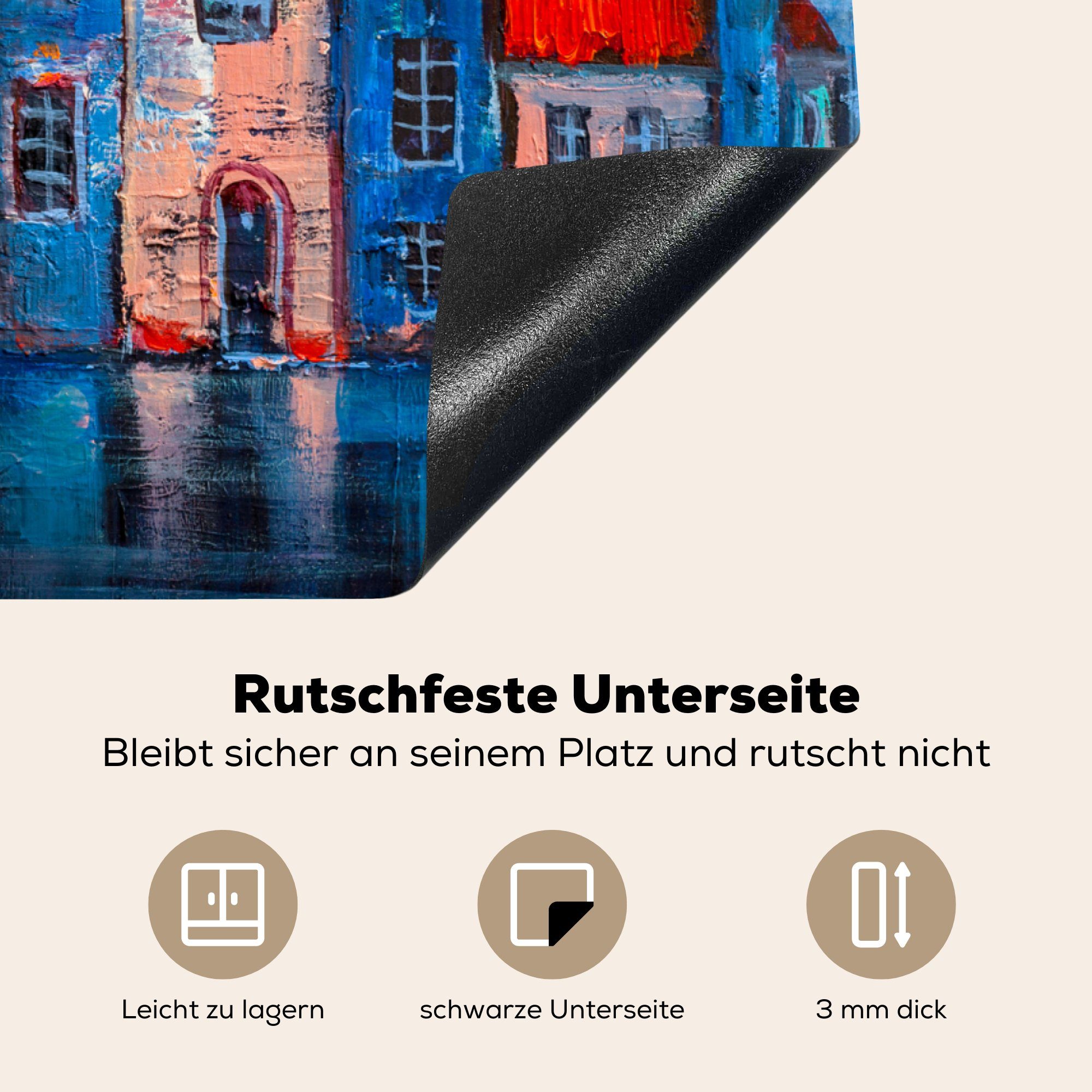 Mobile (1 Malerei nutzbar, cm, Ölgemälde Herdblende-/Abdeckplatte - Architektur tlg), MuchoWow Arbeitsfläche - - Ceranfeldabdeckung Wasser, 70x52 Vinyl,