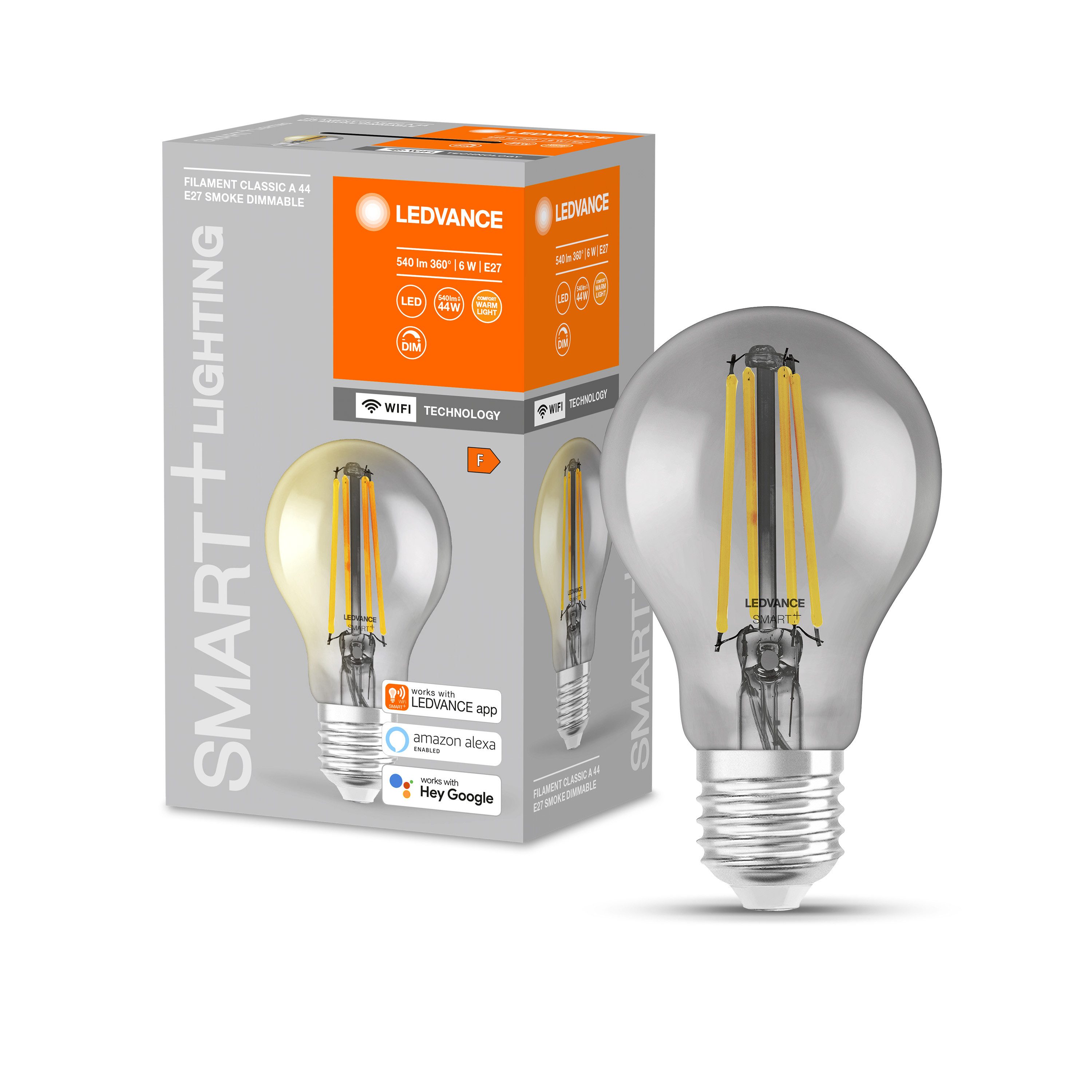 Ledvance LED-Leuchtmittel SMART+ Filament Classic Dimmable 44 6 W/2500 K E27, E27, 1 St., Warm weiß, Drahtlose Steuerung über App
