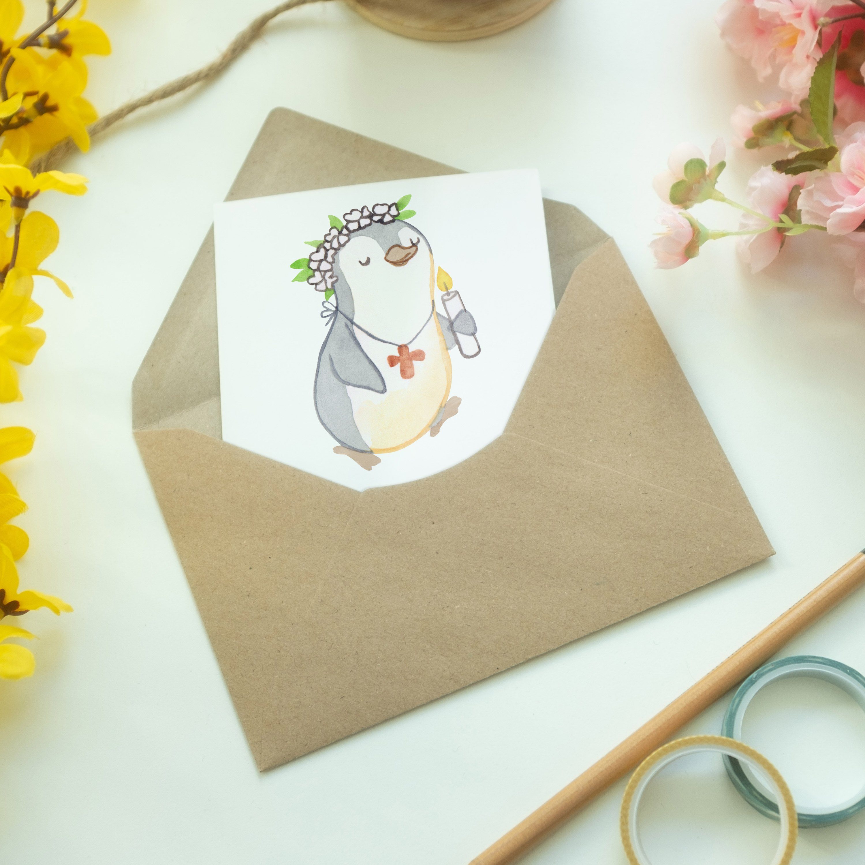 Mr. & Mrs. Mädchen Hochzeitskar Panda Kommunion - Pinguin - Weiß Geschenk, Grußkarte Alles Gute