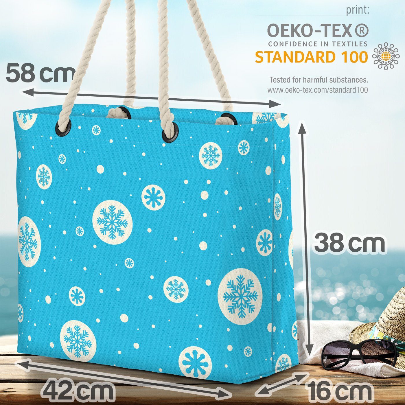 Strandtasche Schnee Dekoration S Deko Bag Winter Weihnachten (1-tlg), Muster Beach Weihnachten Muster VOID